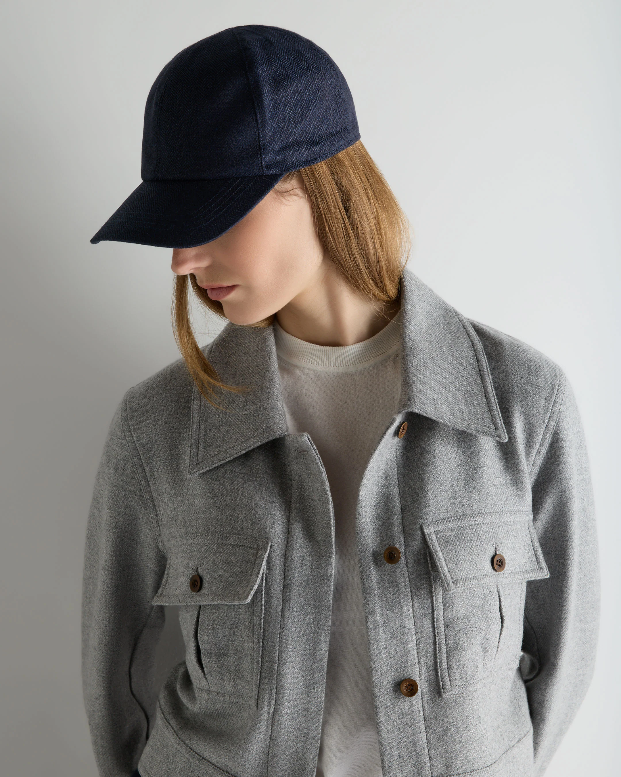 Unisex Linen Herringbone Cap Navy Blue - Image 5