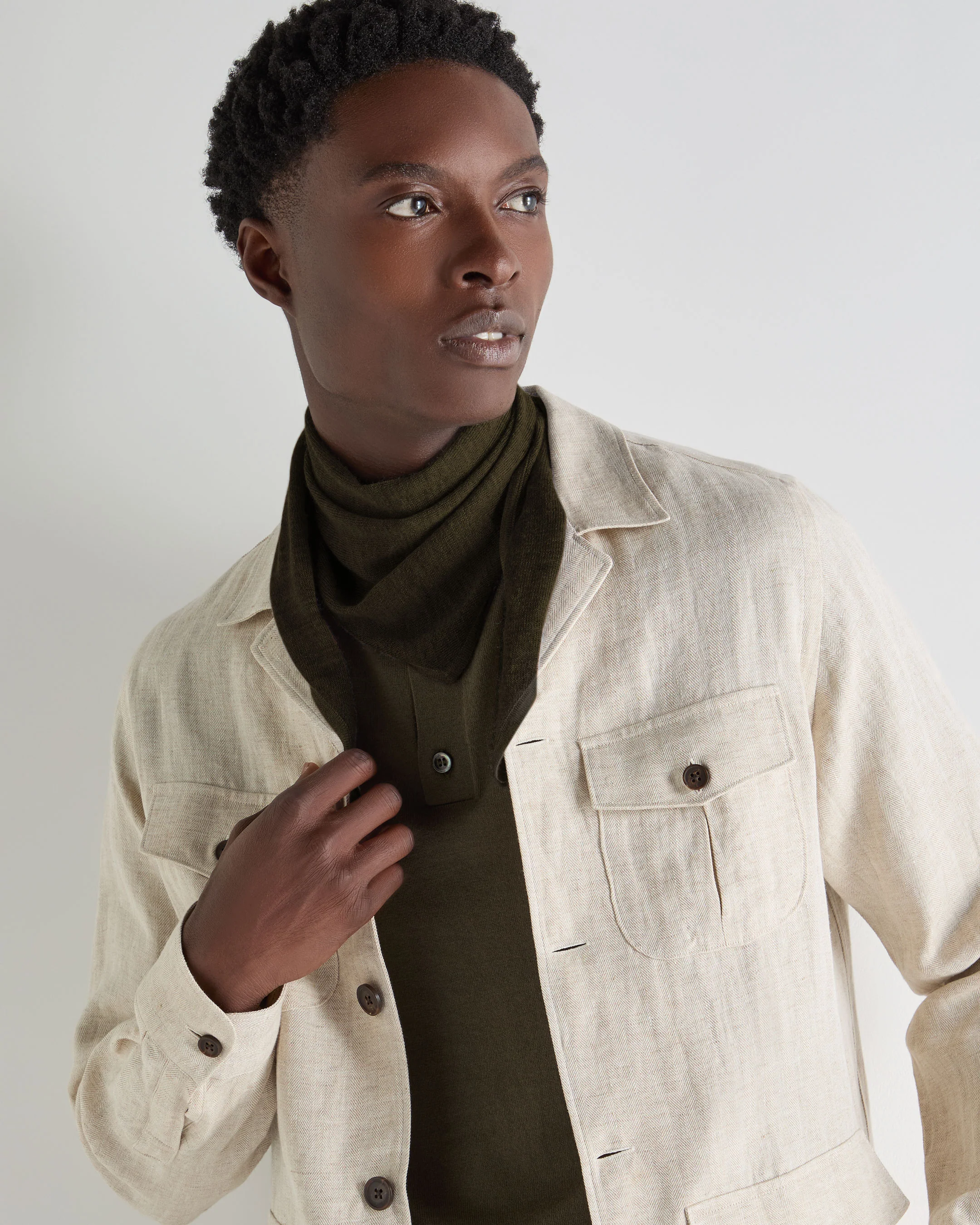 Unisex Silk Cashmere Scarf Arabica Khaki Green - Image 2