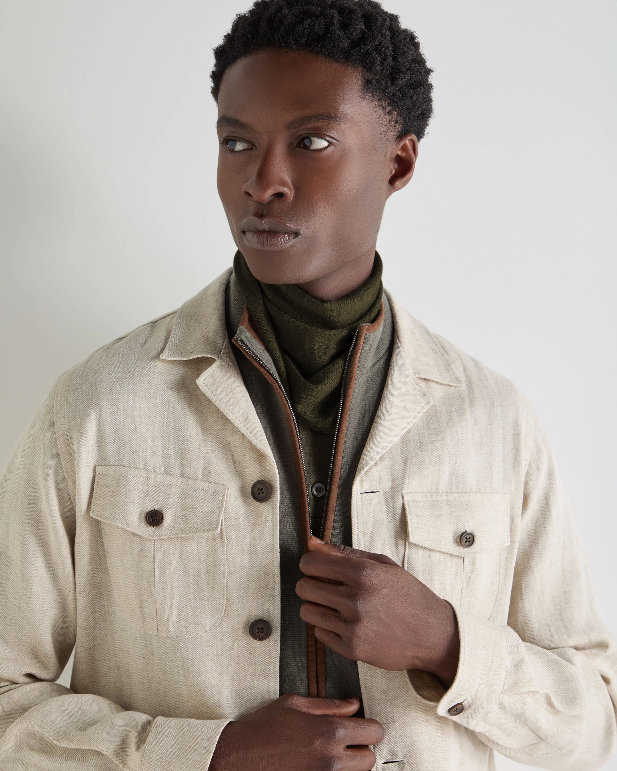 Unisex Silk Cashmere Scarf Arabica Khaki Green - Image 4