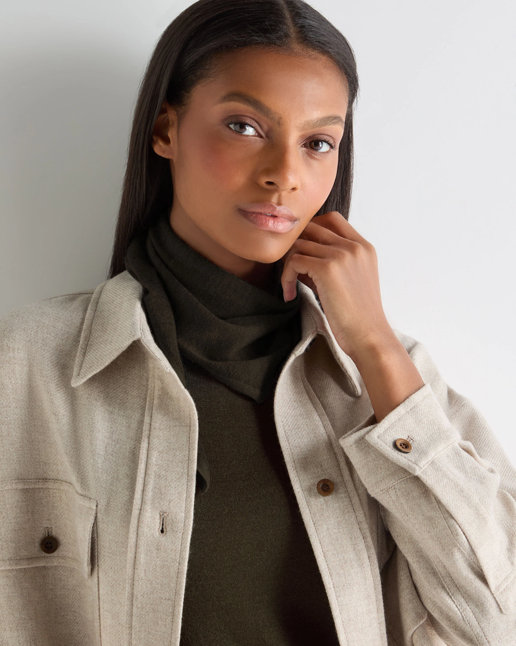 Unisex Silk Cashmere Scarf Arabica Khaki Green - Image 5