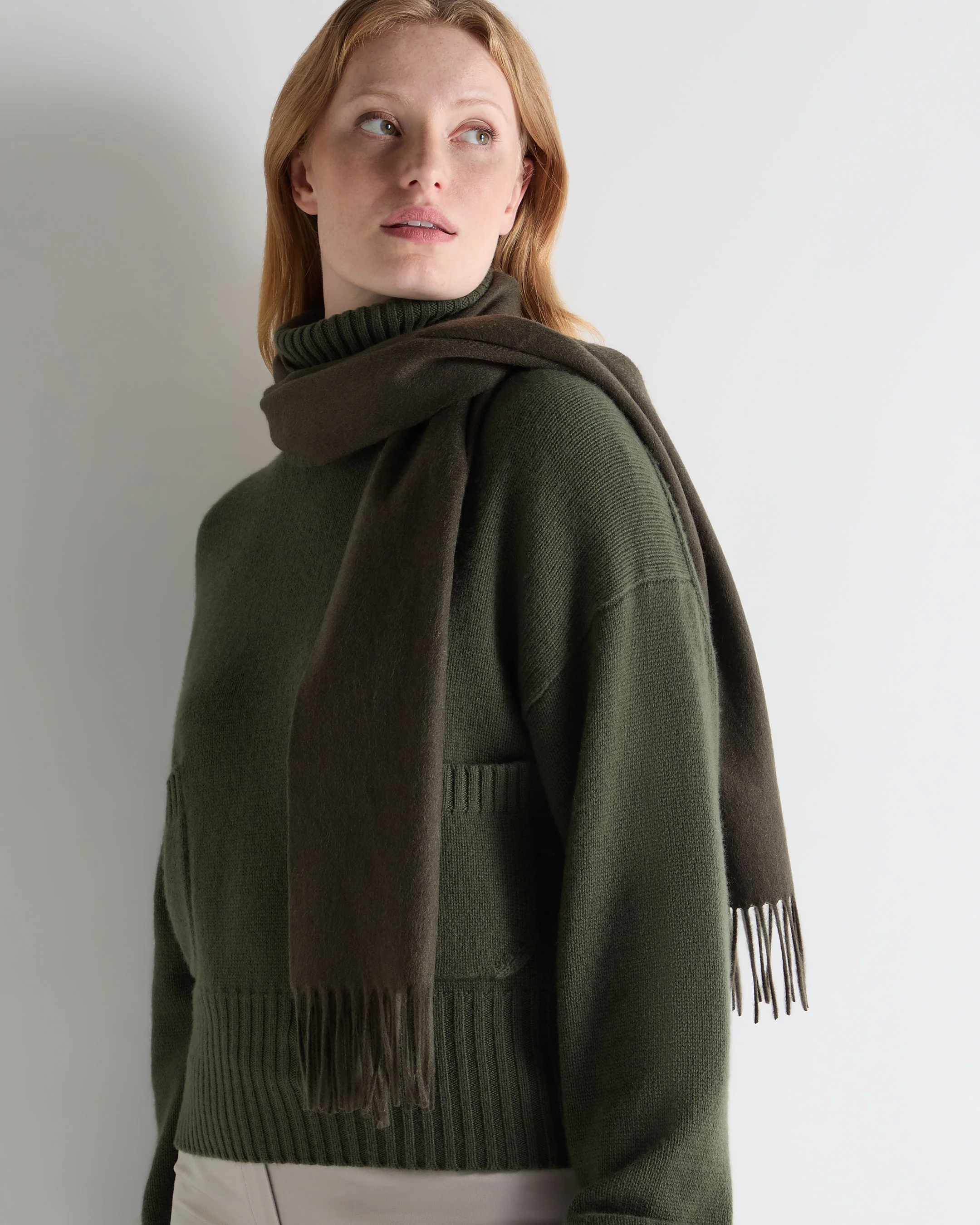 Unisex Woven Cashmere Scarf Arabica Khaki Green - Image 3
