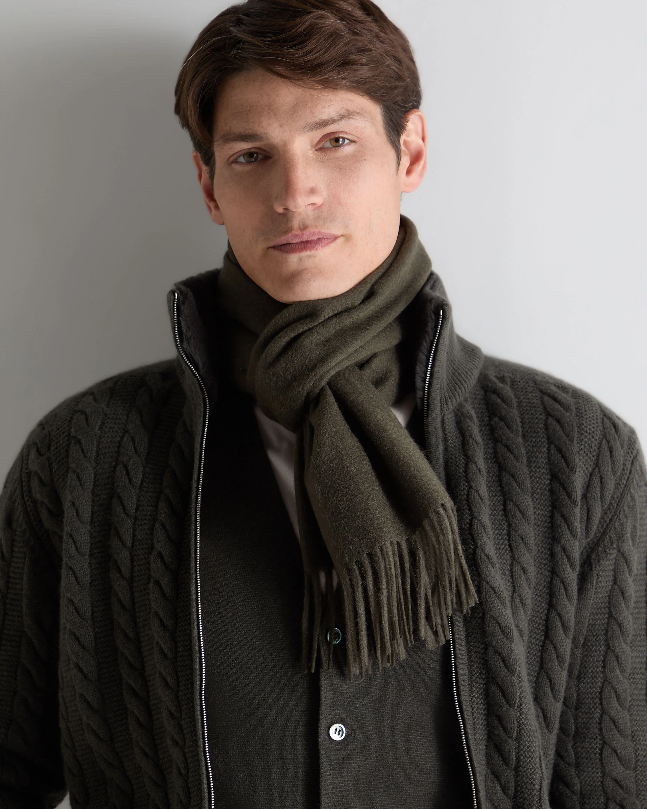 Unisex Woven Cashmere Scarf Arabica Khaki Green - Image 4