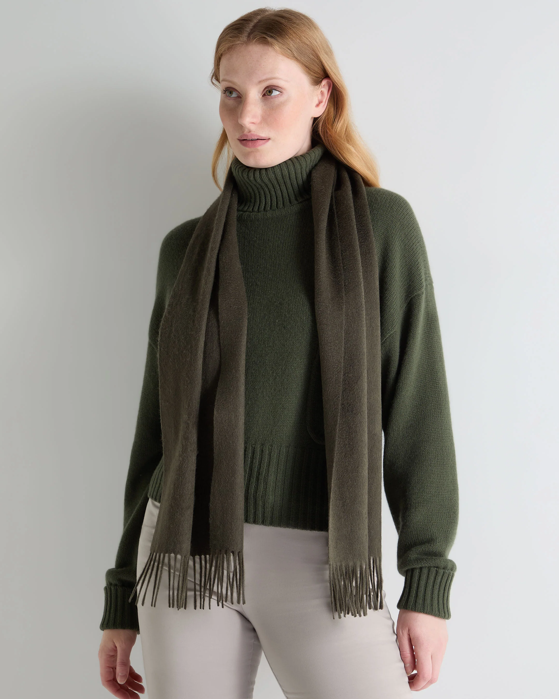 Unisex Woven Cashmere Scarf Arabica Khaki Green - Image 5