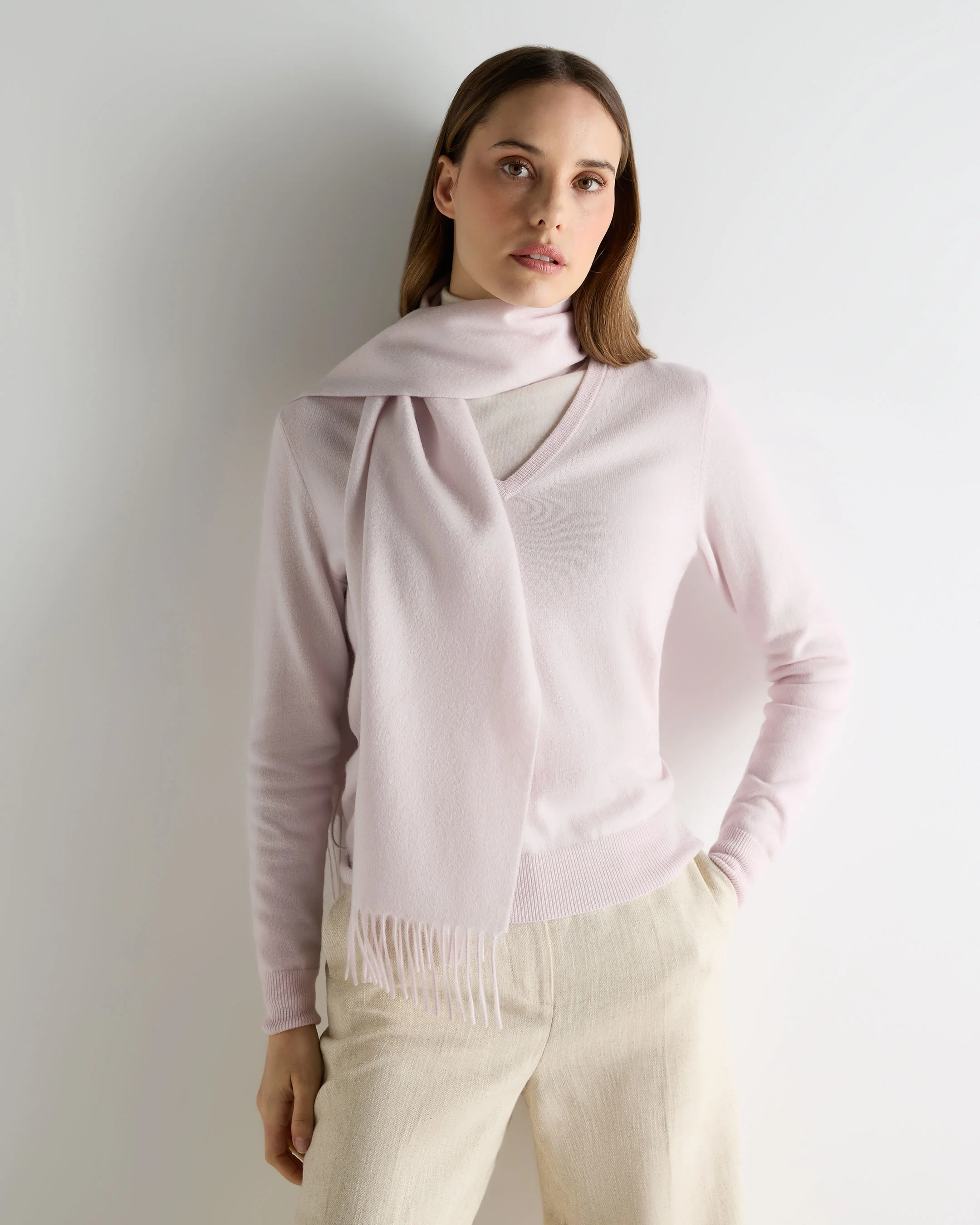 Unisex Woven Cashmere Scarf Chalk Pink - Image 2