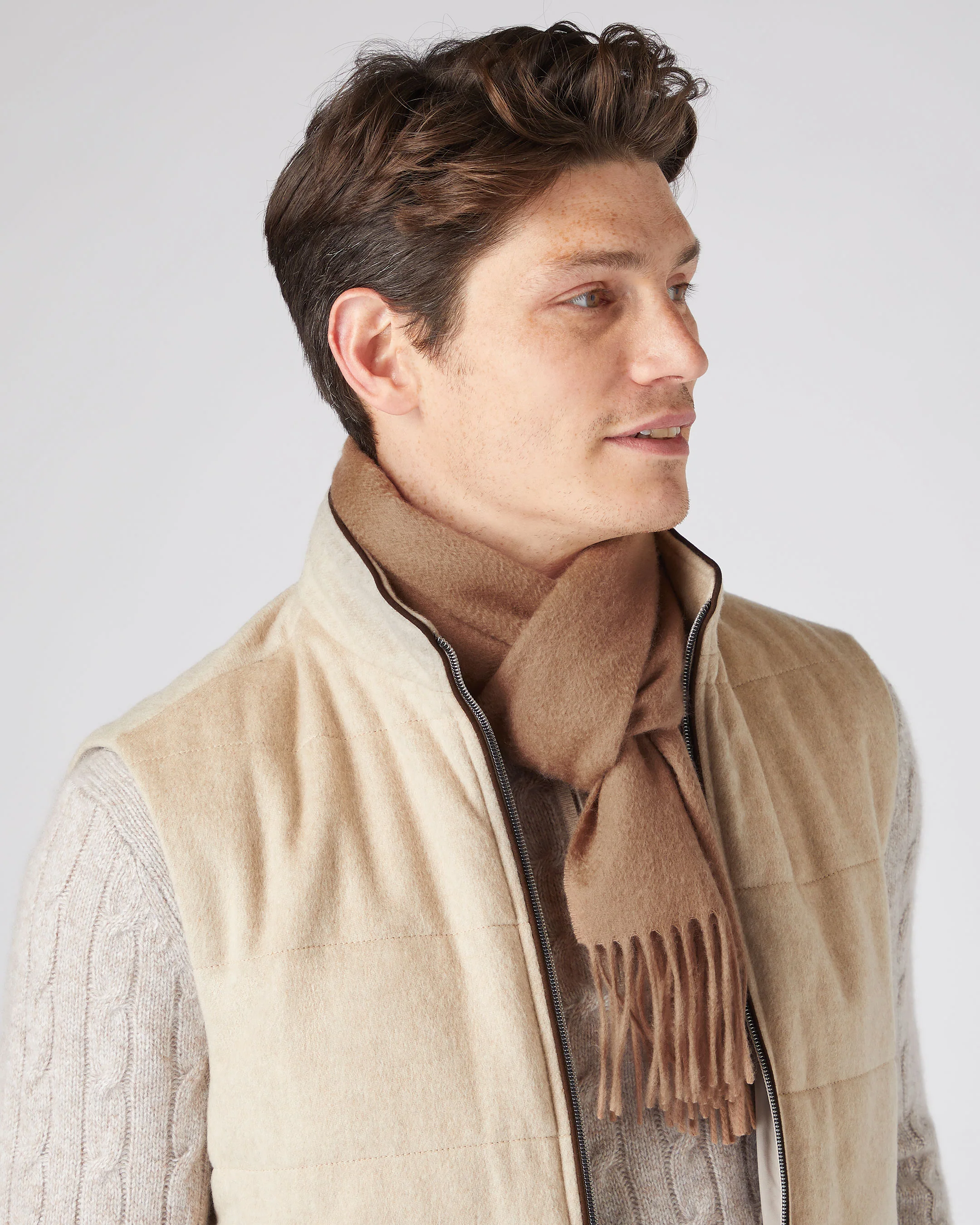 Unisex Woven Cashmere Scarf Dark Tan Brown - Image 4