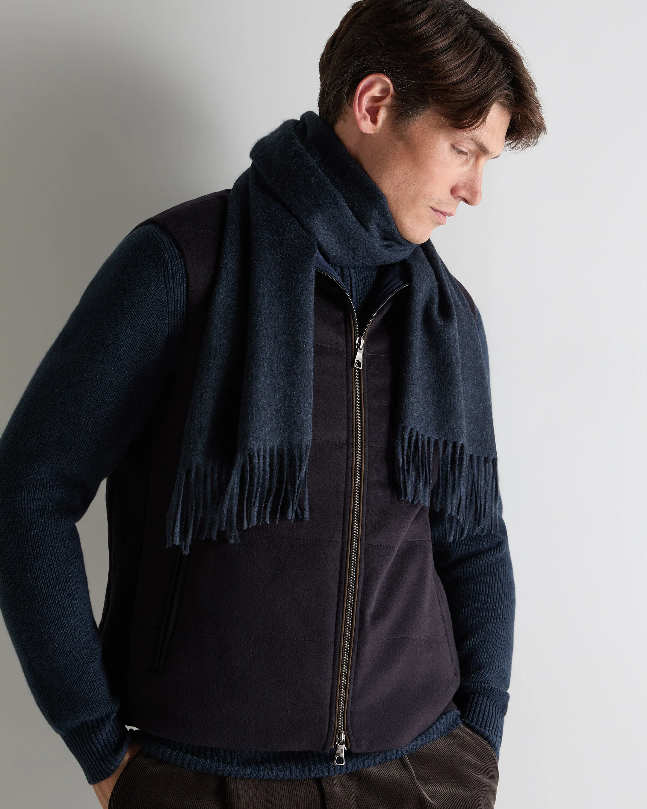 Unisex Woven Cashmere Scarf Indigo Blue - Image 2