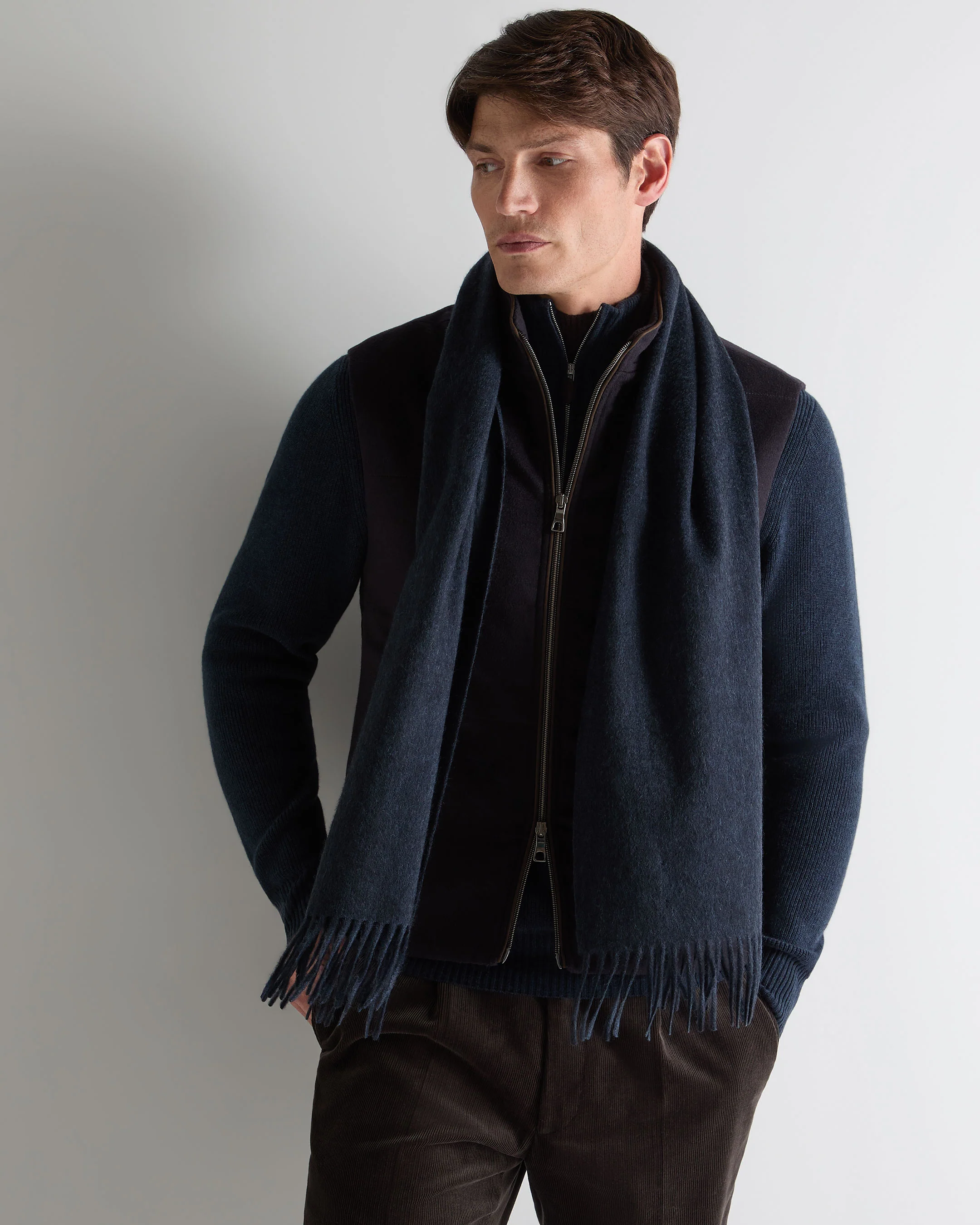Unisex Woven Cashmere Scarf Indigo Blue - Image 4