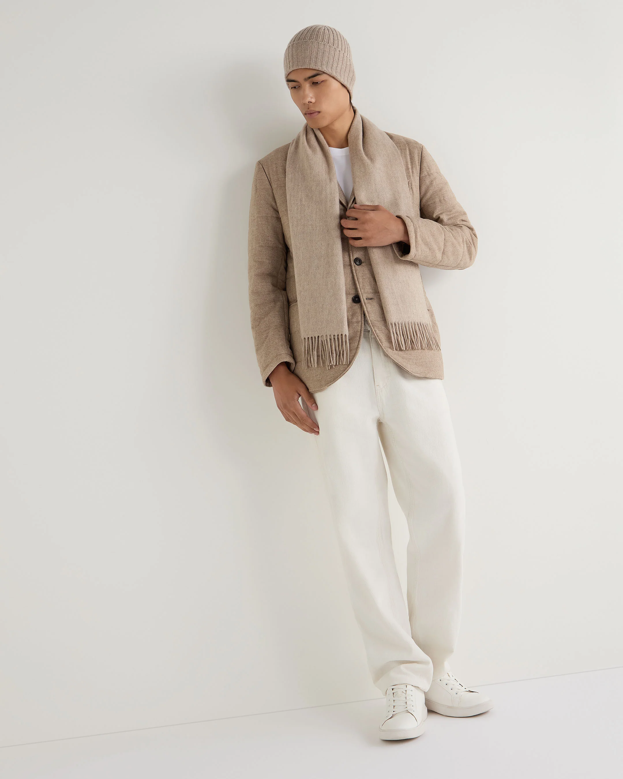 Unisex Woven Cashmere Scarf Oatmeal Brown - Image 2