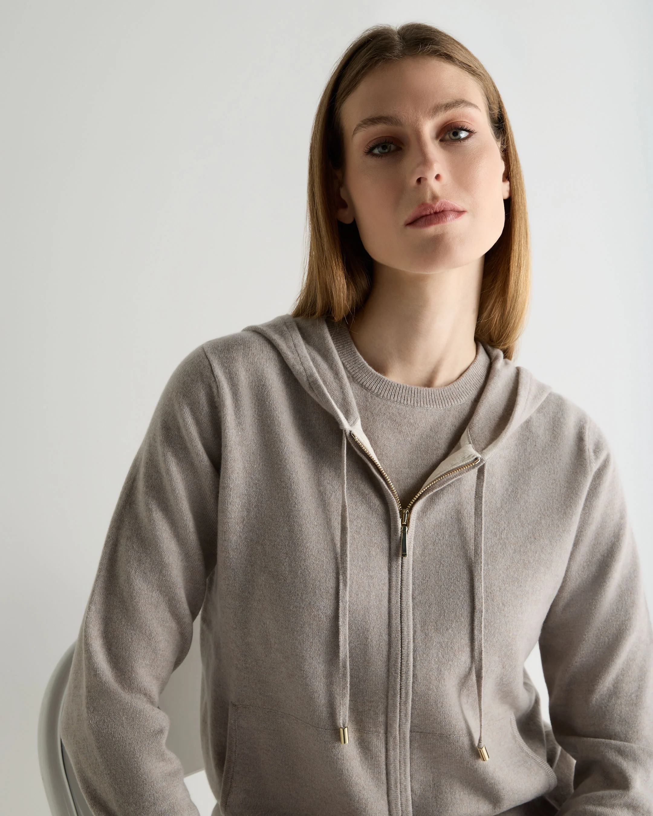 Women's Ada Cashmere Hoodie Oat Grey - Image 5
