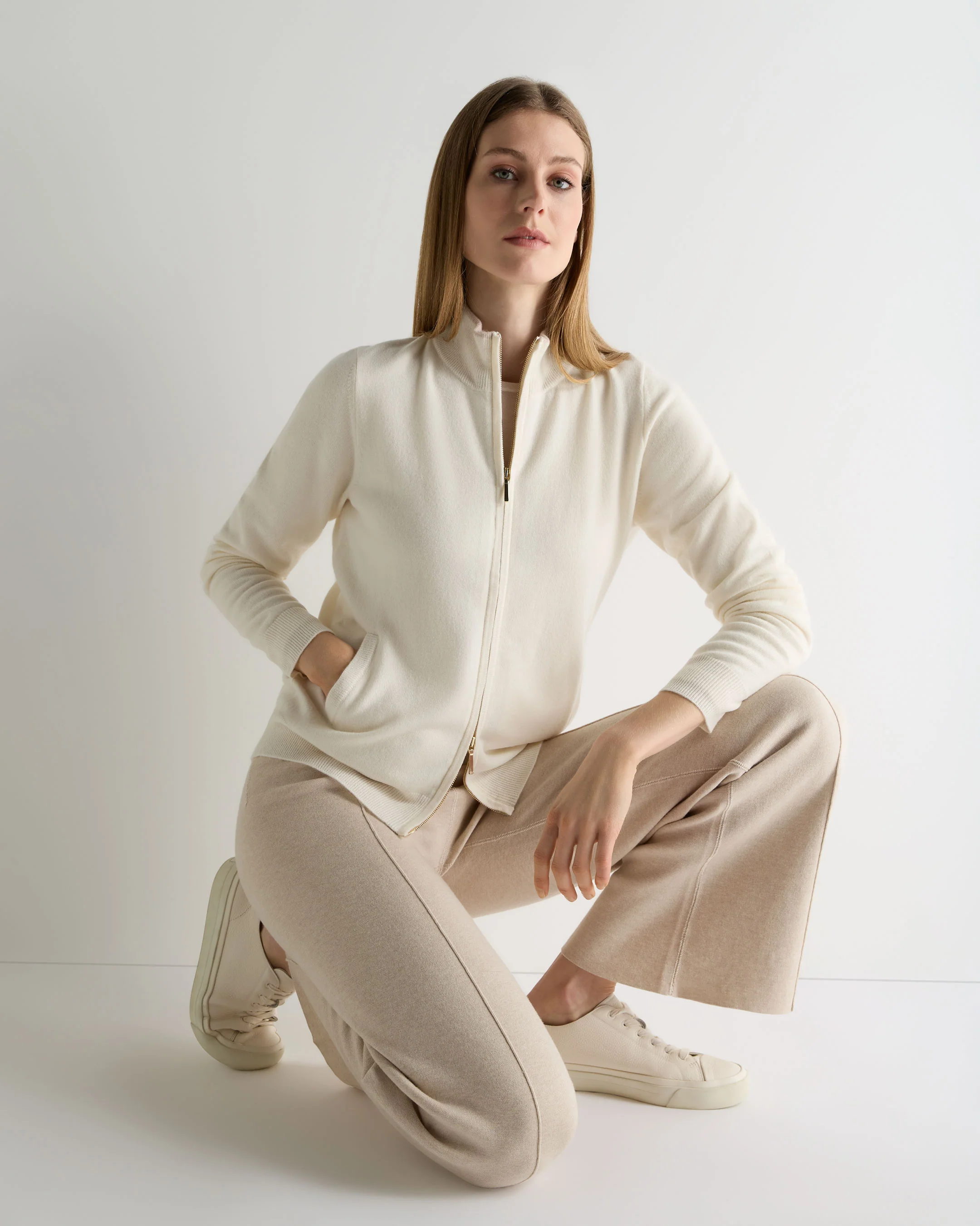 Women's Alisa Full Zip Cashmere Cardigan New Ivory White - Image 3