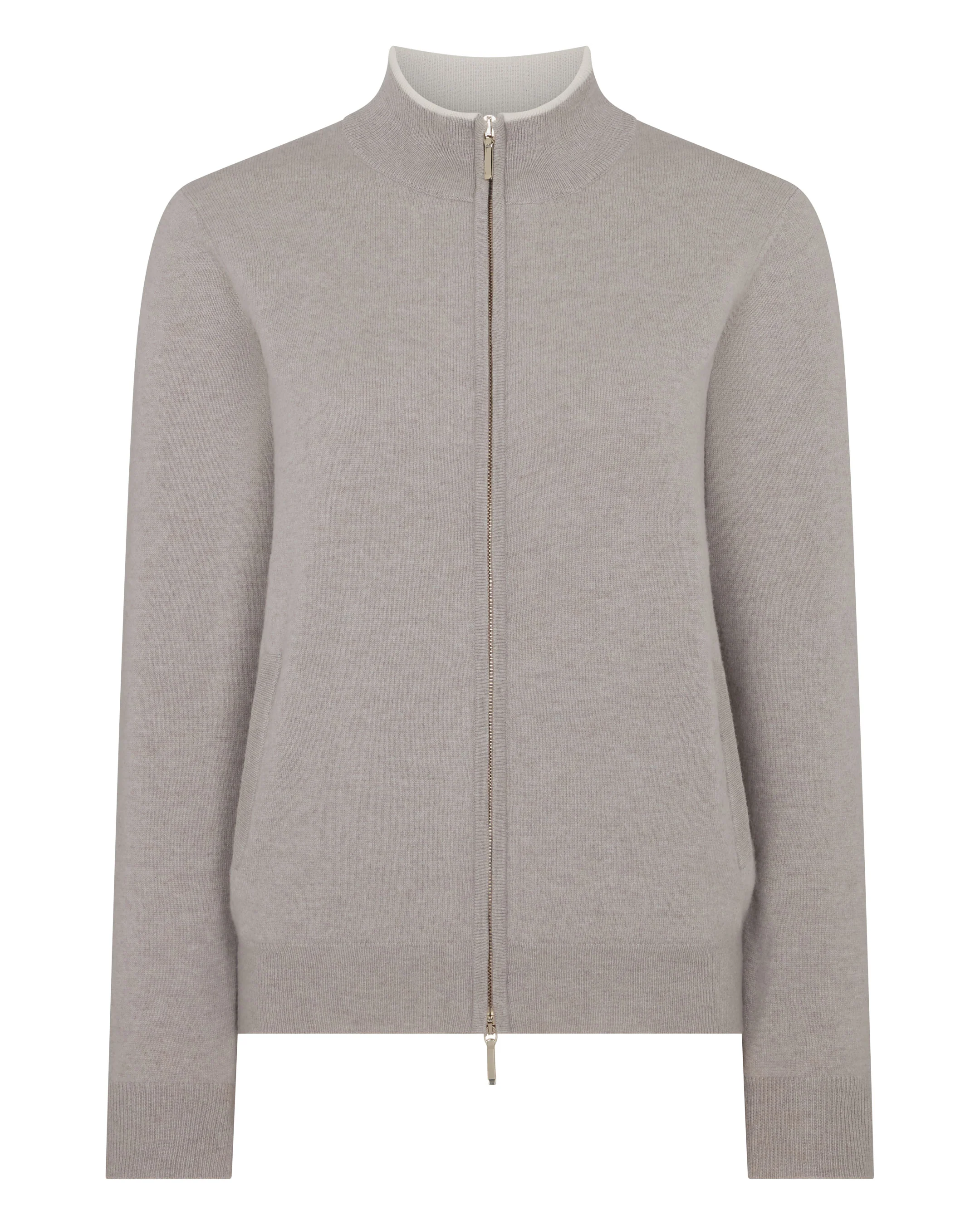 Women's Alisa Full Zip Cashmere Cardigan Oat Grey - Image 2