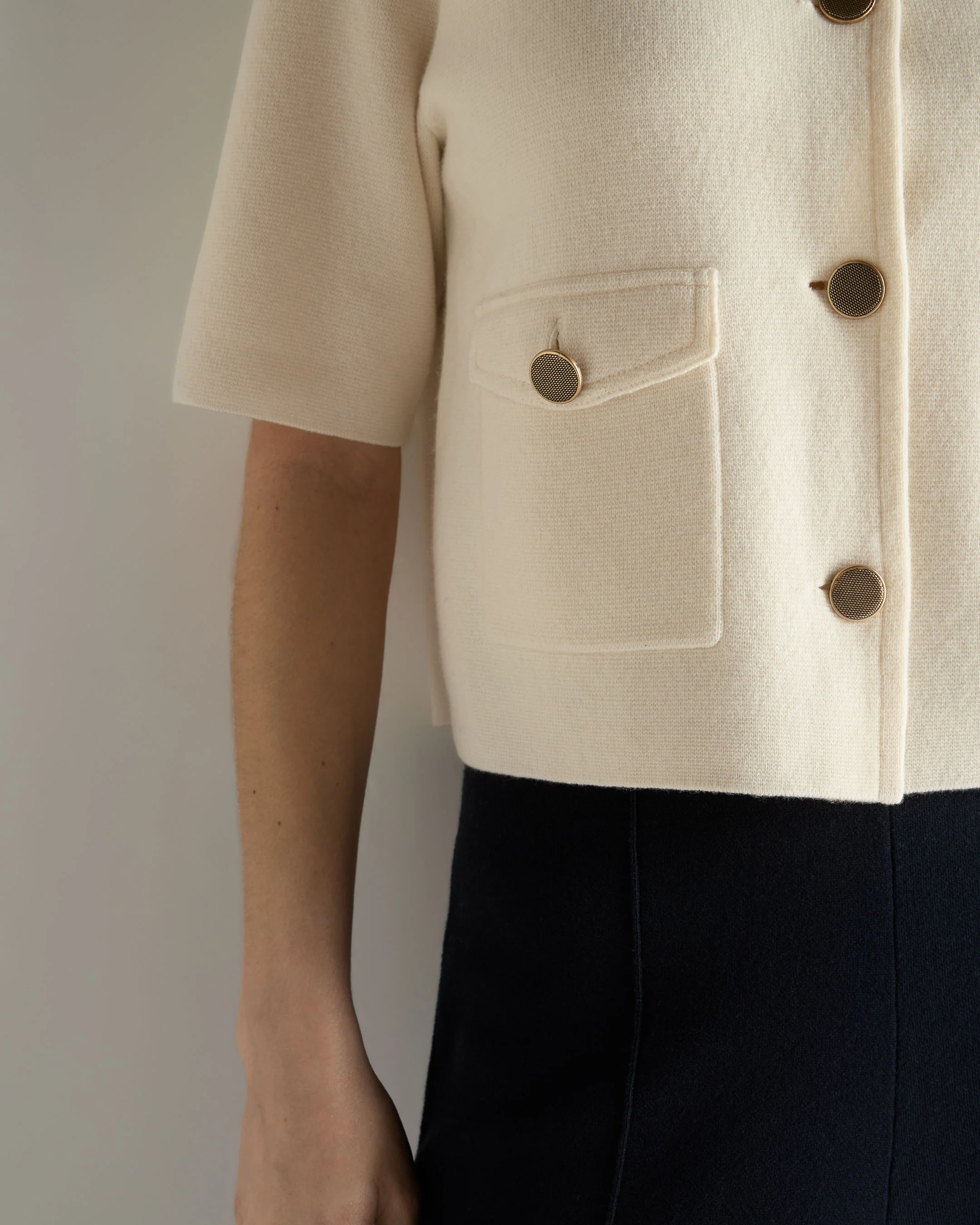 Women's Ashby Short Sleeve Cashmere Jacket New Ivory White - Image 5