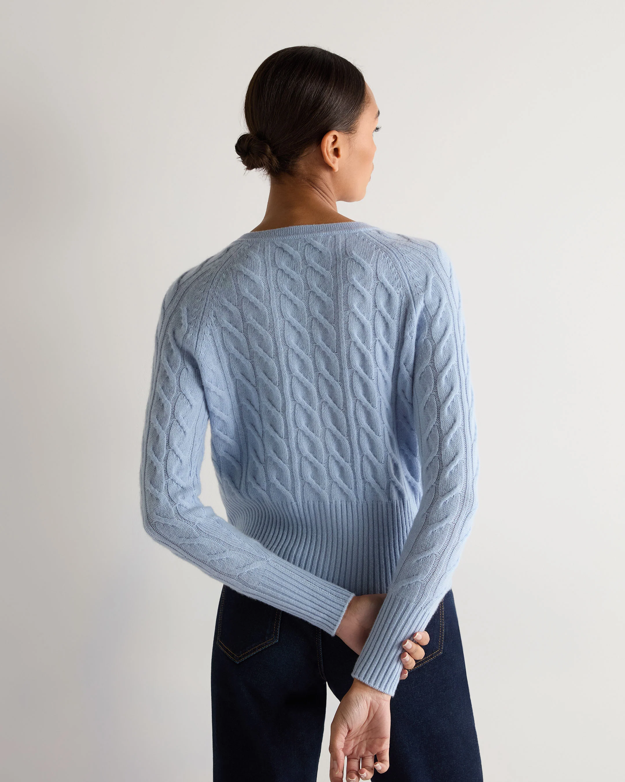 Women's Myla Cable Cashmere Cardigan Sea Mist Blue - Image 4