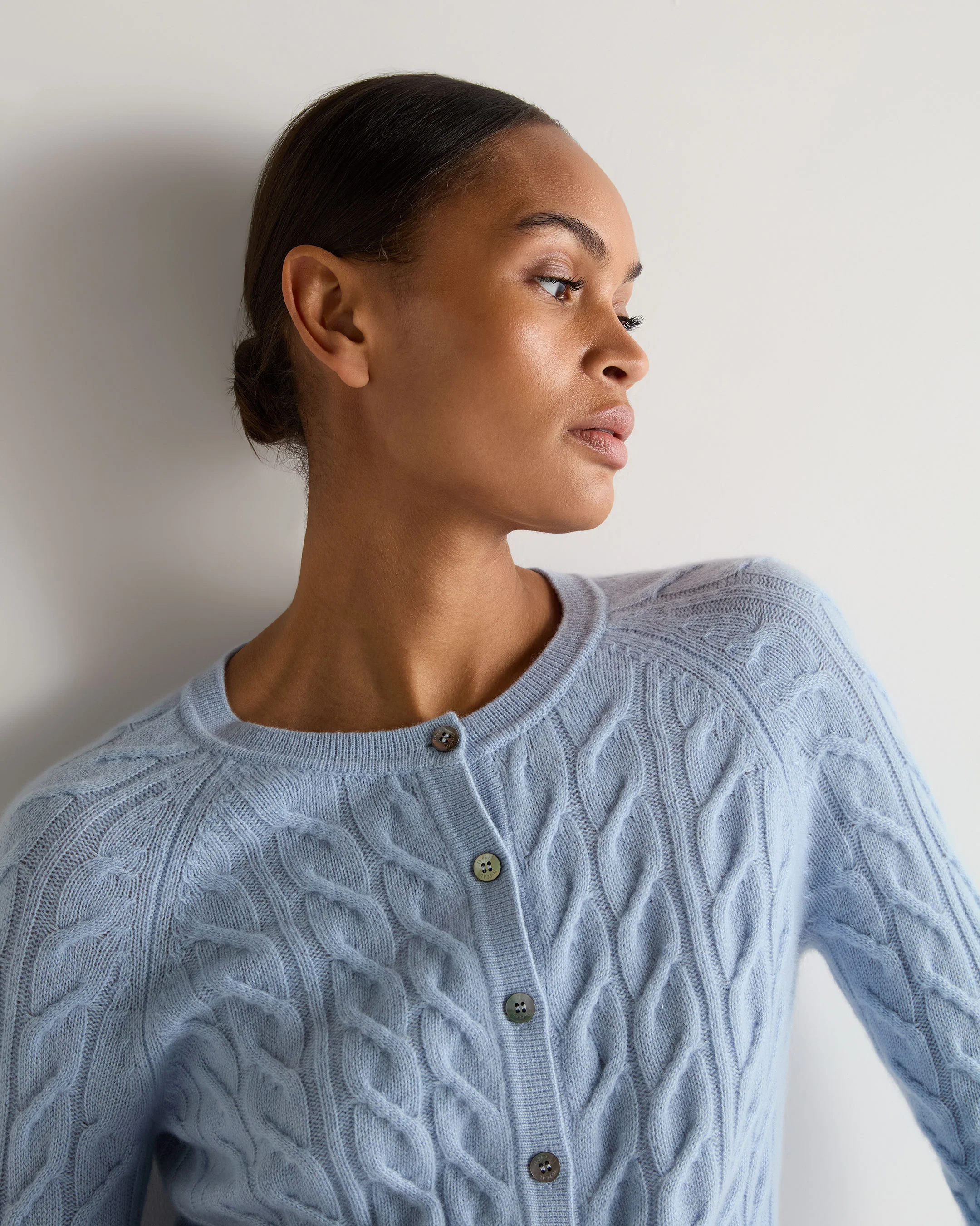 Women's Myla Cable Cashmere Cardigan Sea Mist Blue - Image 5