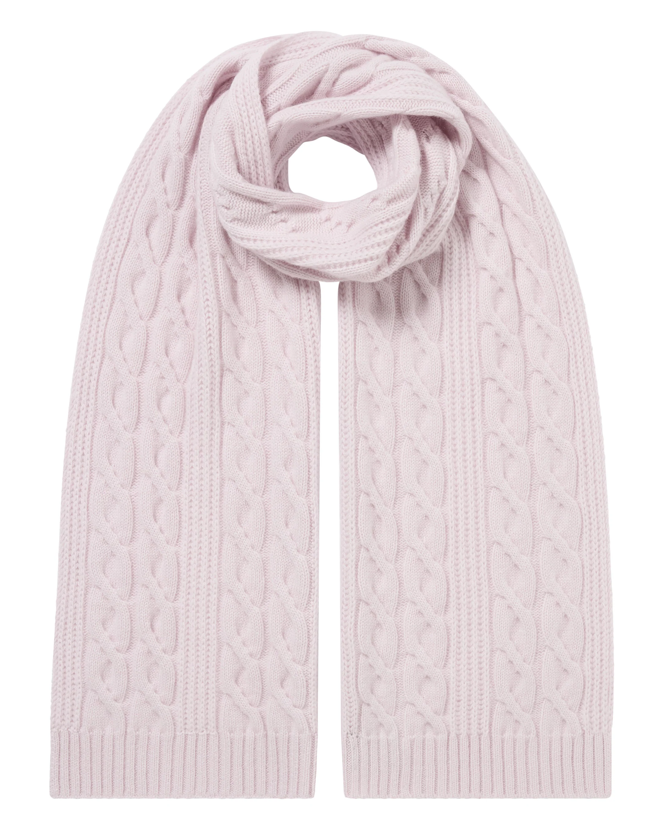 Unisex Cable Rib Cashmere Scarf Chalk Pink