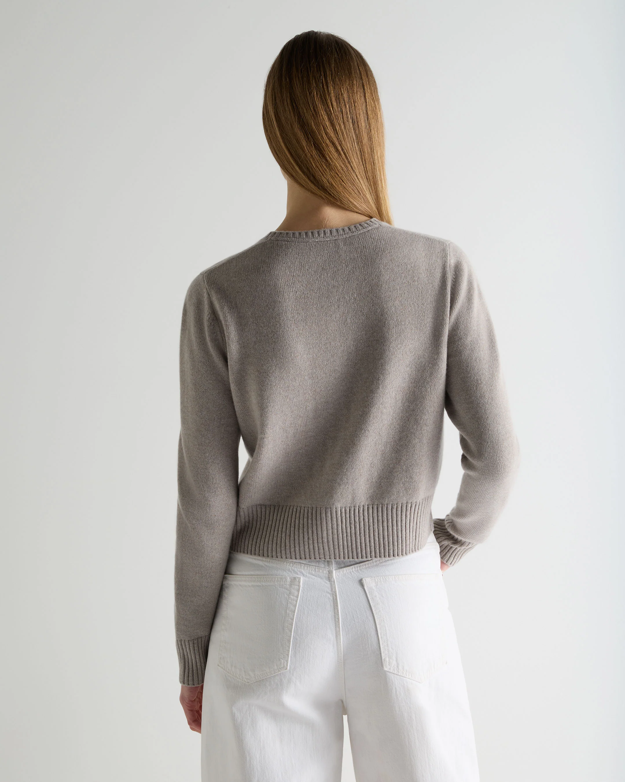 Women's Chunky Crop Cashmere Cardigan Oat Grey - Image 4