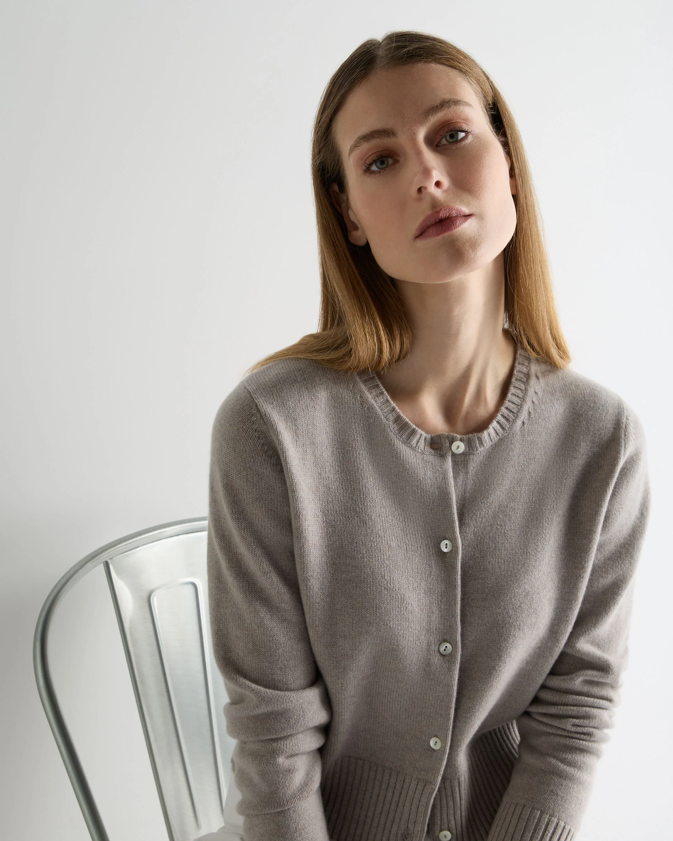 Women's Chunky Crop Cashmere Cardigan Oat Grey - Image 5