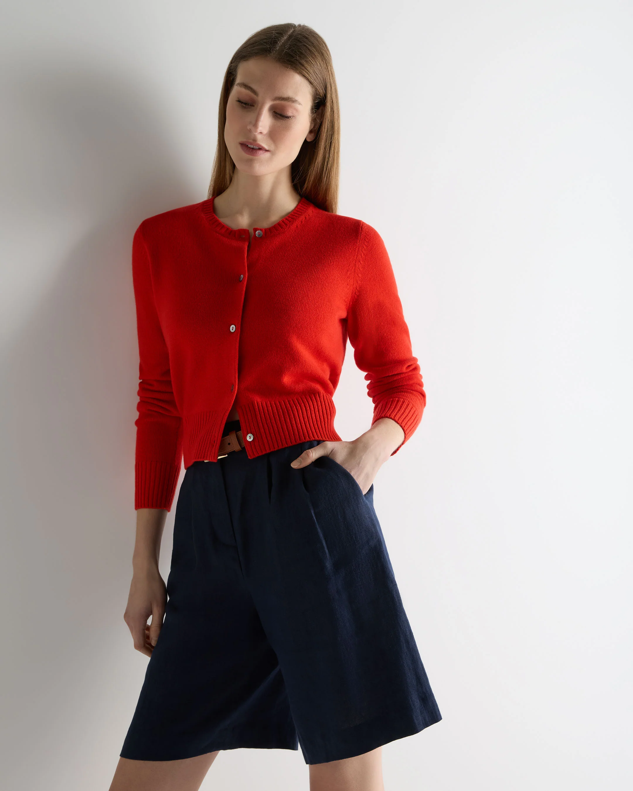 Women's Chunky Crop Cashmere Cardigan Tomato Red