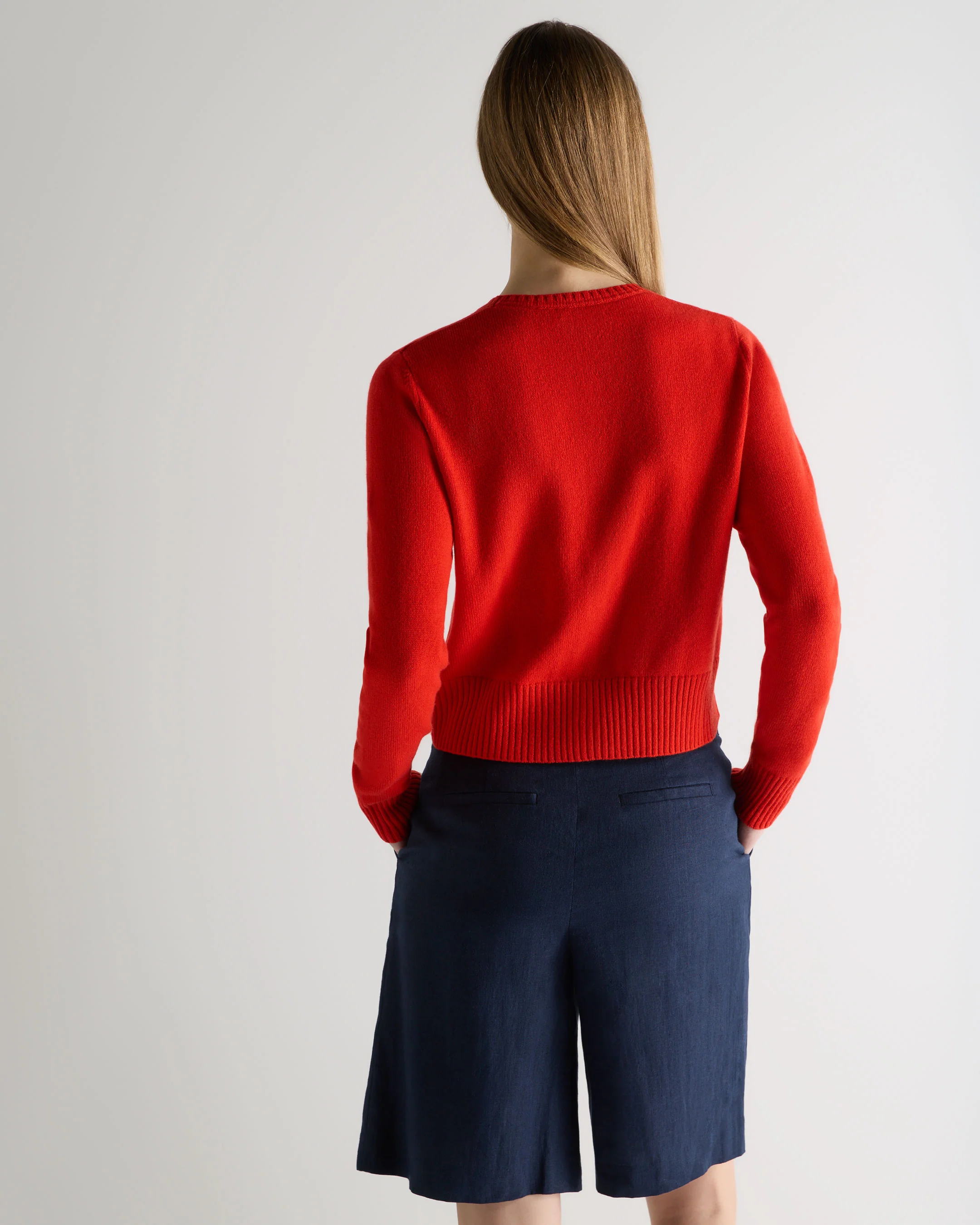Women's Chunky Crop Cashmere Cardigan Tomato Red - Image 4