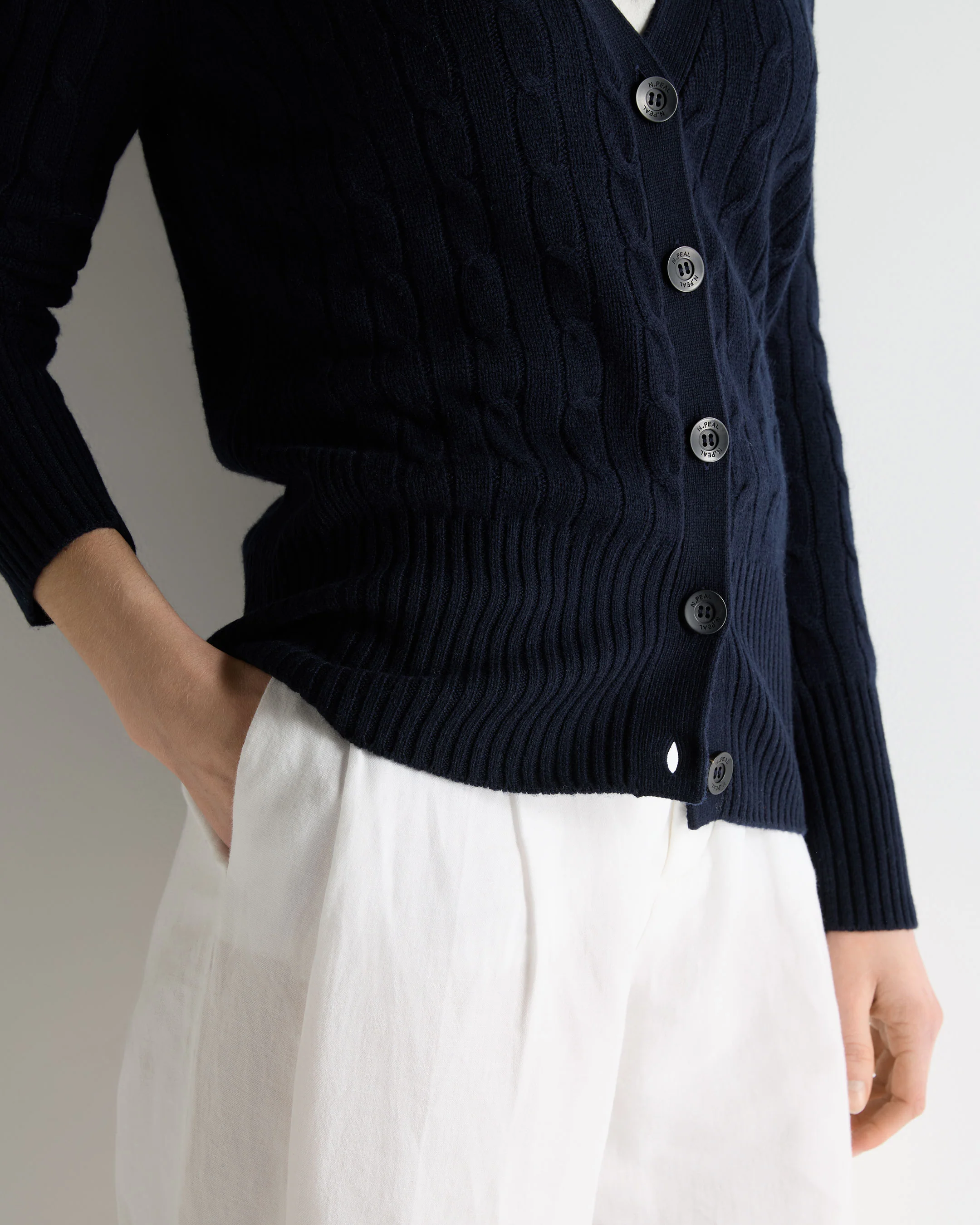 Women's Clara Cable V Neck Cashmere Cardigan Navy Blue - Image 5