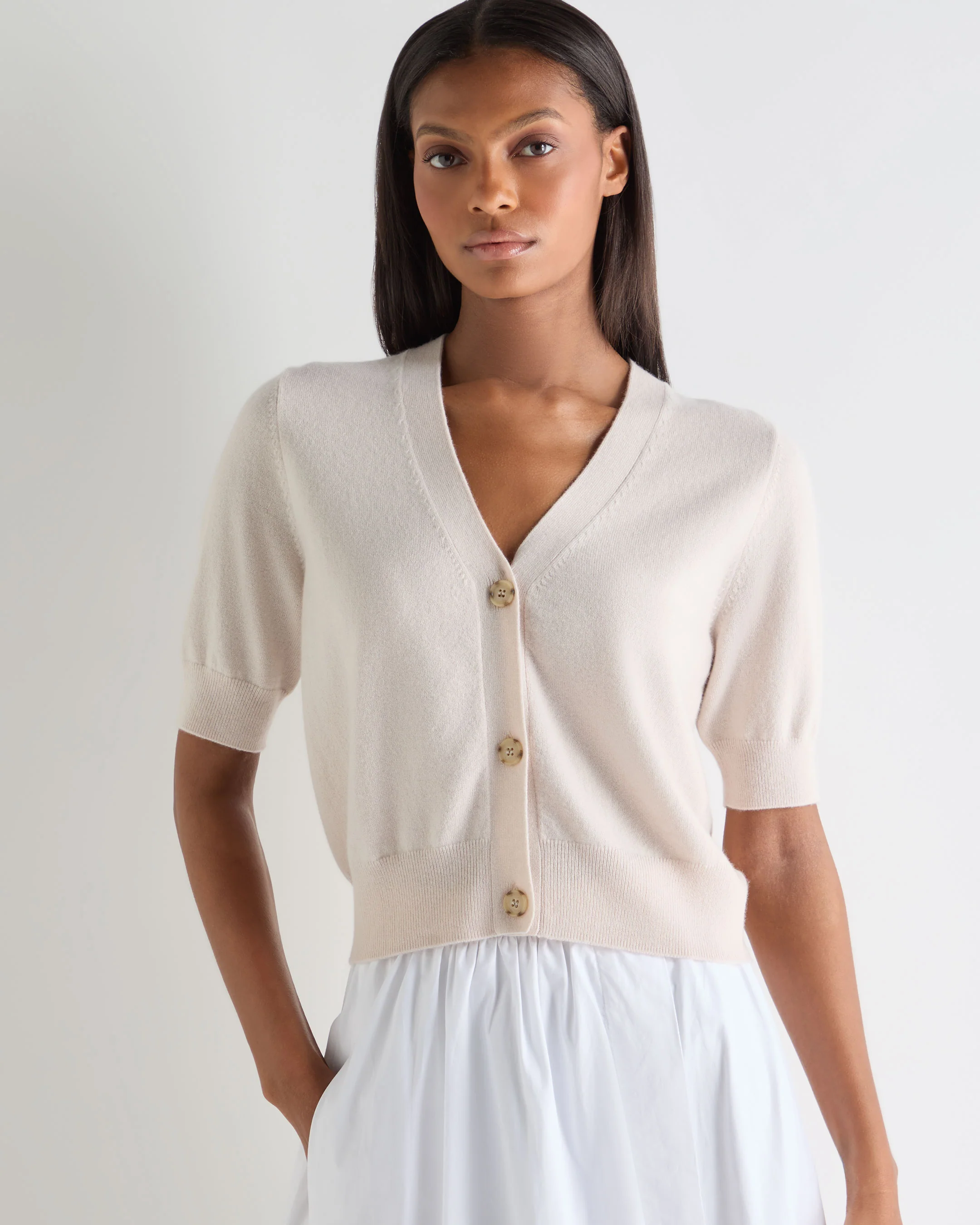 Women's Clara V Neck Cashmere Cardigan Dove Pink