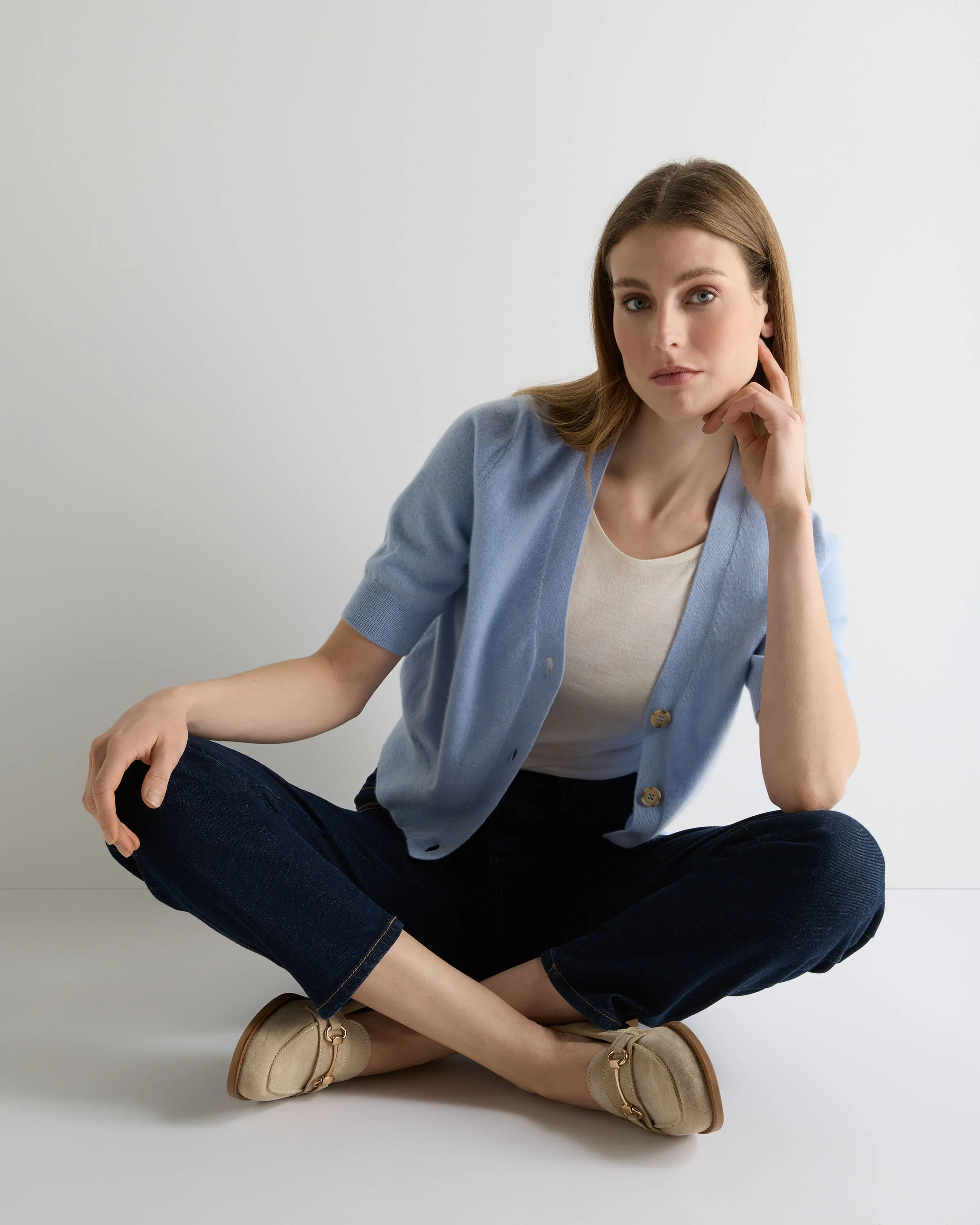 Women's Clara V Neck Cashmere Cardigan Sea Mist Blue - Image 3