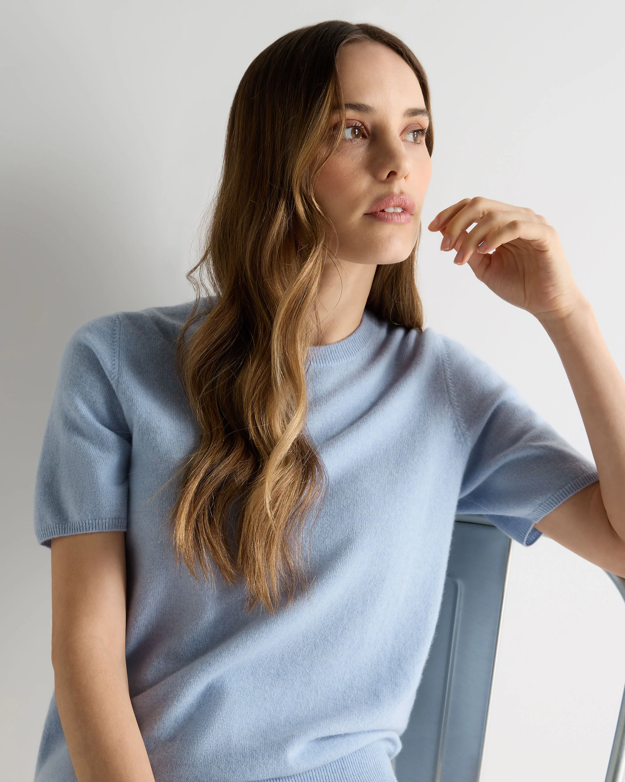 Women's Milly Classic Cashmere T-Shirt Sea Mist Blue - Image 5