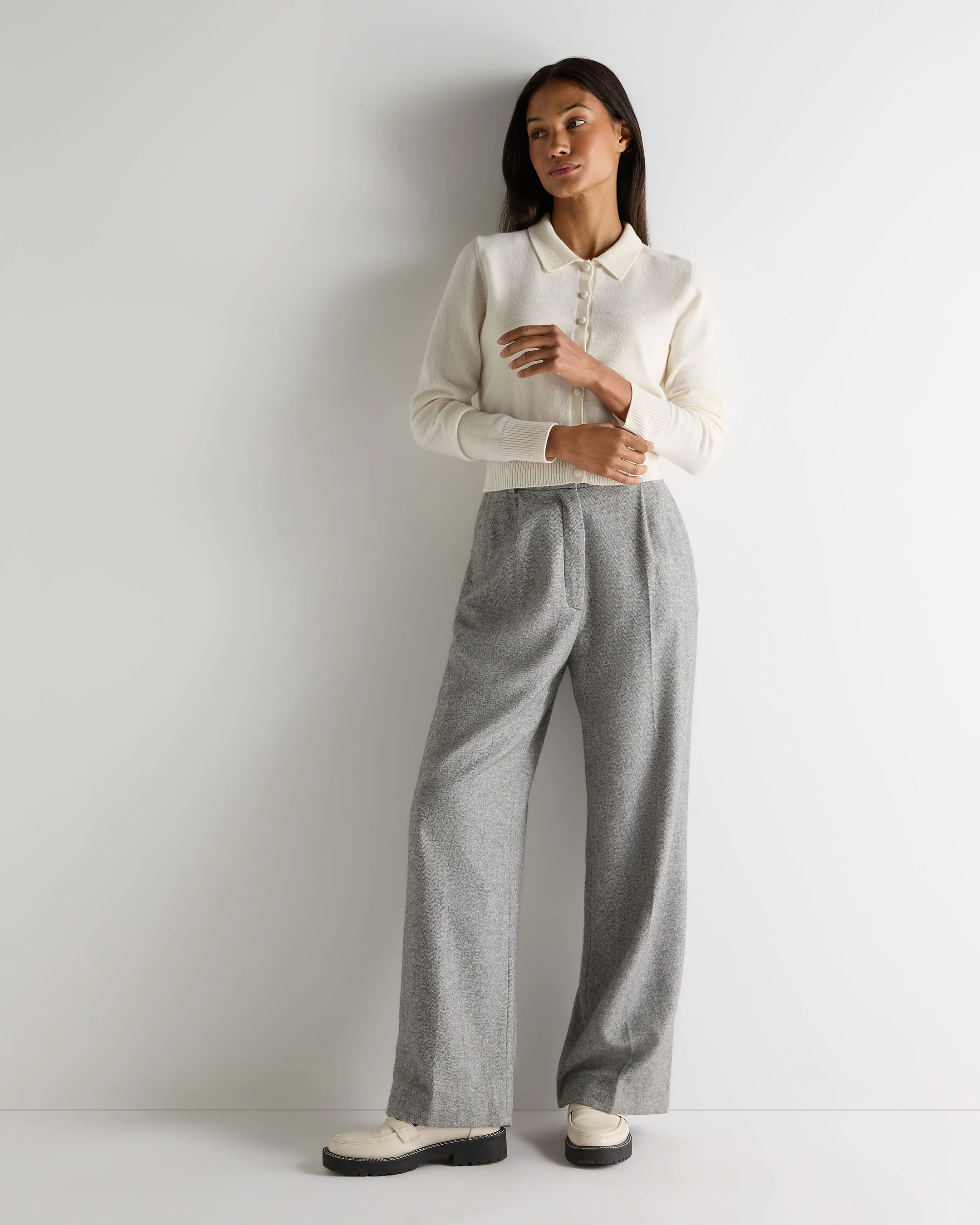 Women's Thea Collared Cashmere Cardigan New Ivory White - Image 3