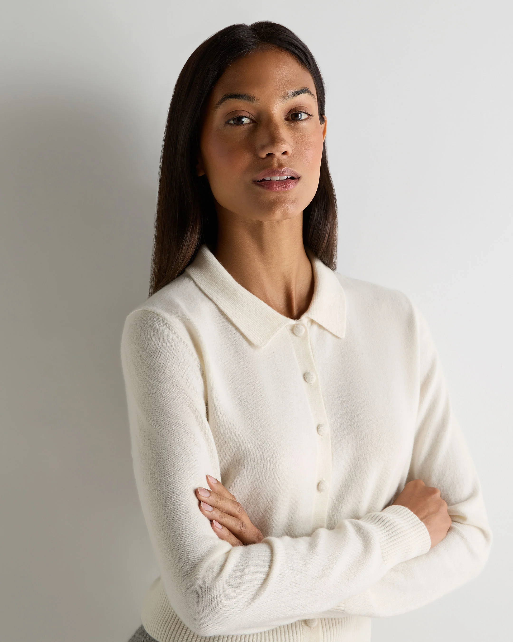 Women's Thea Collared Cashmere Cardigan New Ivory White - Image 5