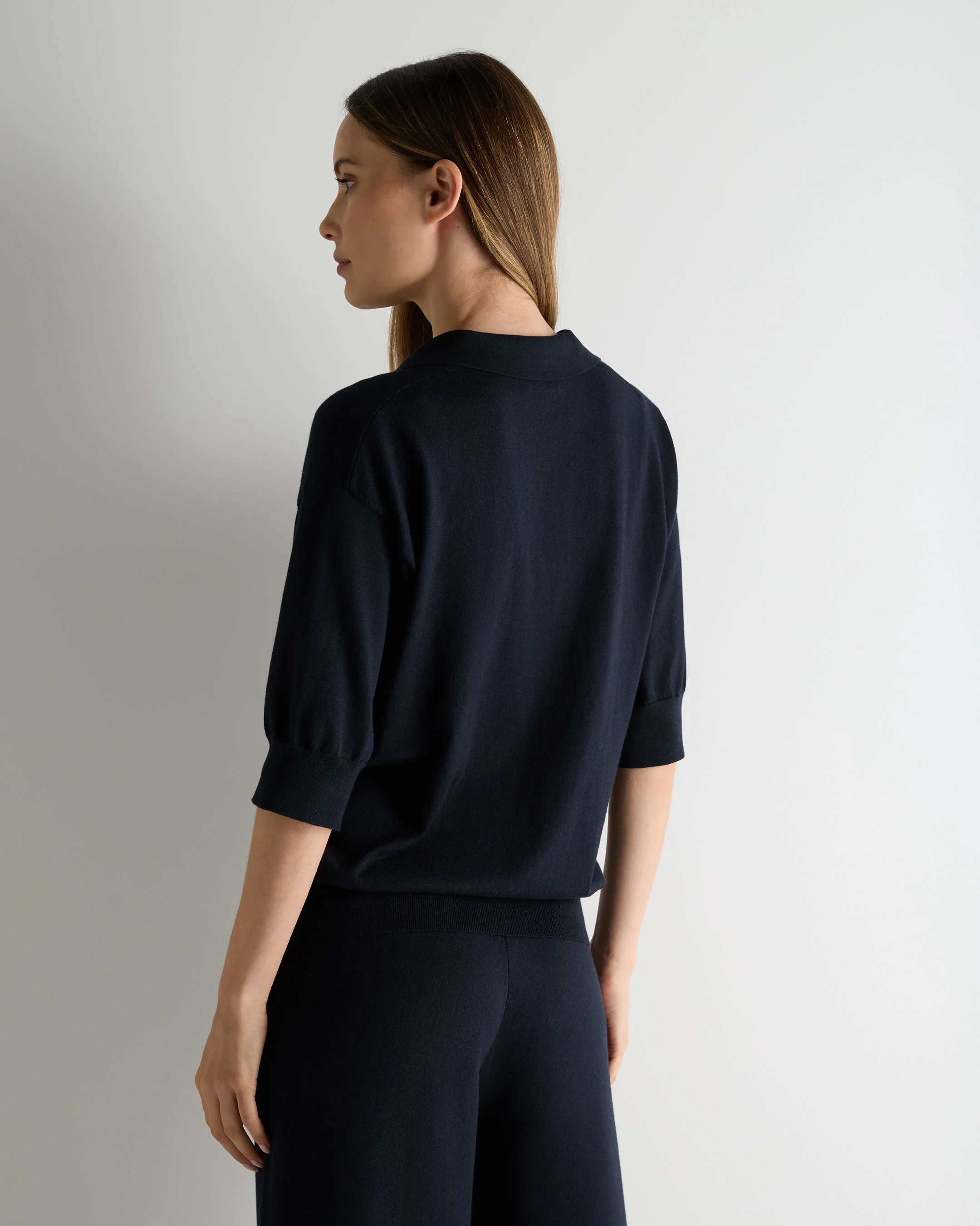 Women's Cotton Blend Polo Top Navy Blue - Image 4