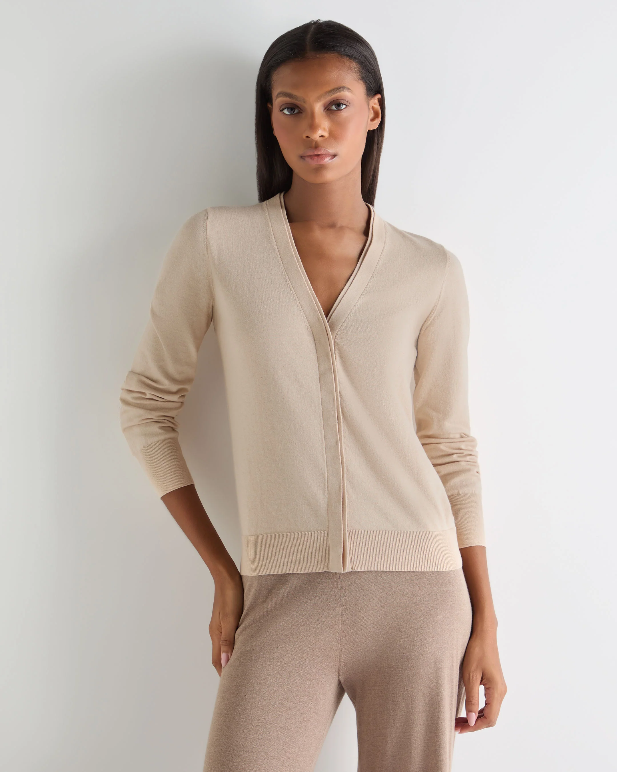 Women's Cotton Cashmere Cardigan Natural Brown
