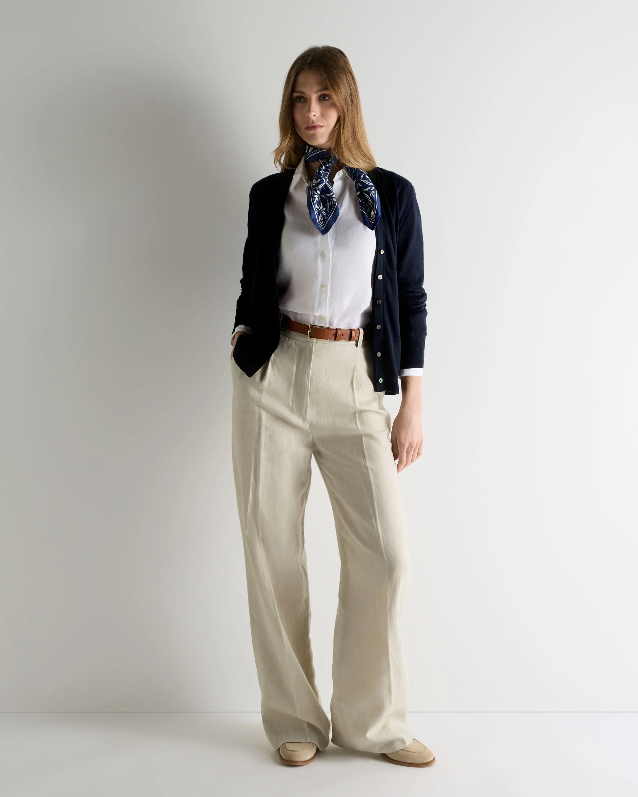 Women's Cotton Cashmere Cardigan Navy Blue - Image 3