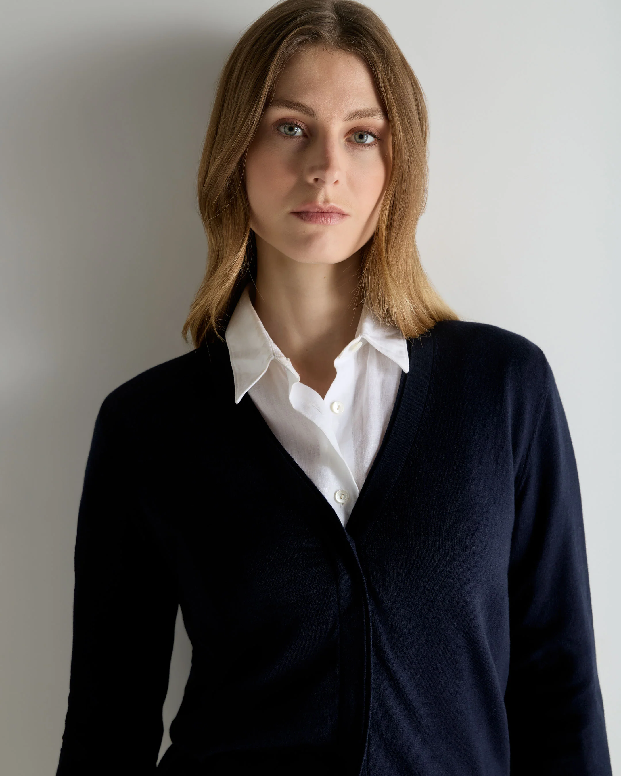 Women's Cotton Cashmere Cardigan Navy Blue - Image 5
