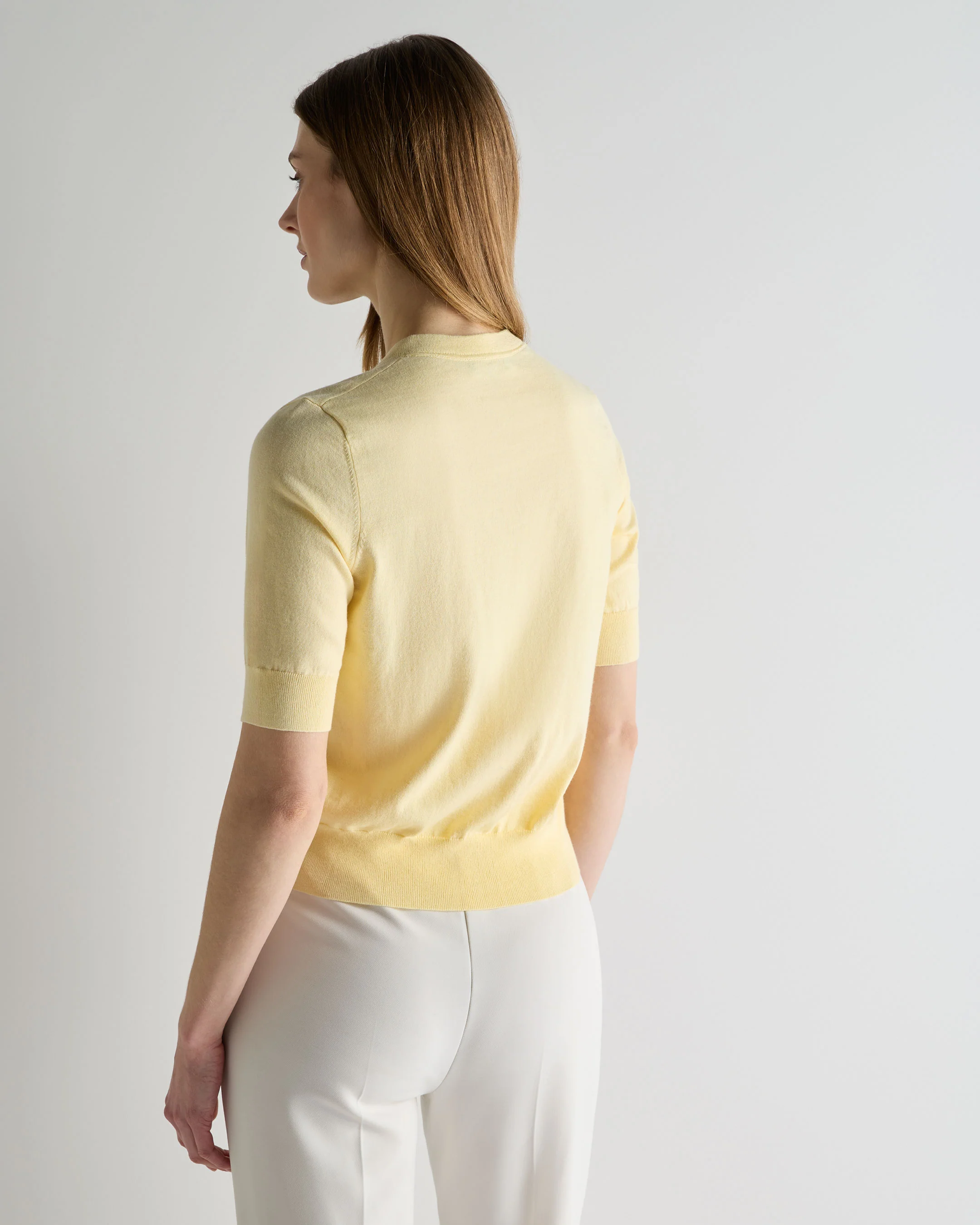 Women's Cotton Cashmere Short Sleeve Cardigan Lemon Yellow - Image 4
