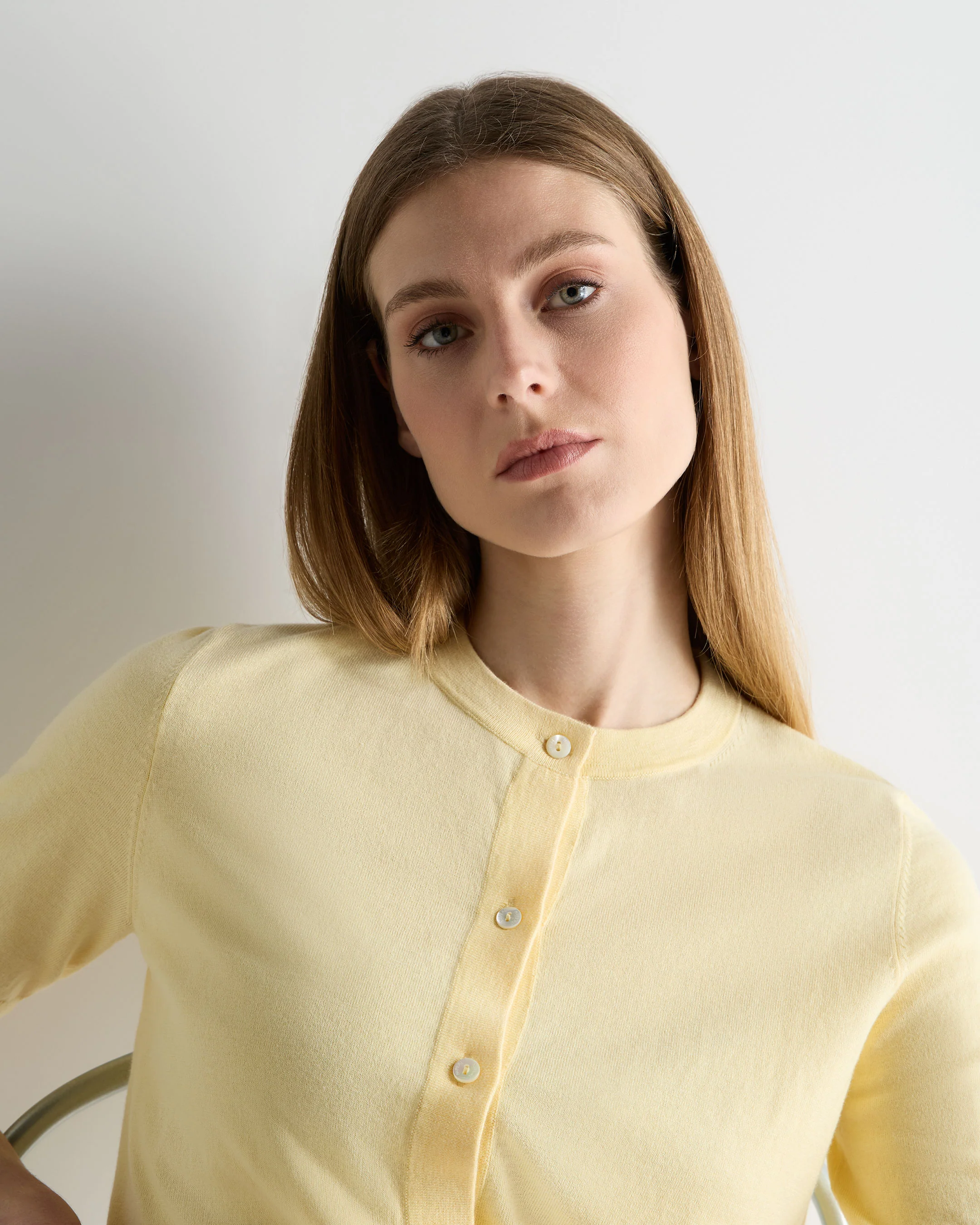 Women's Cotton Cashmere Short Sleeve Cardigan Lemon Yellow - Image 5