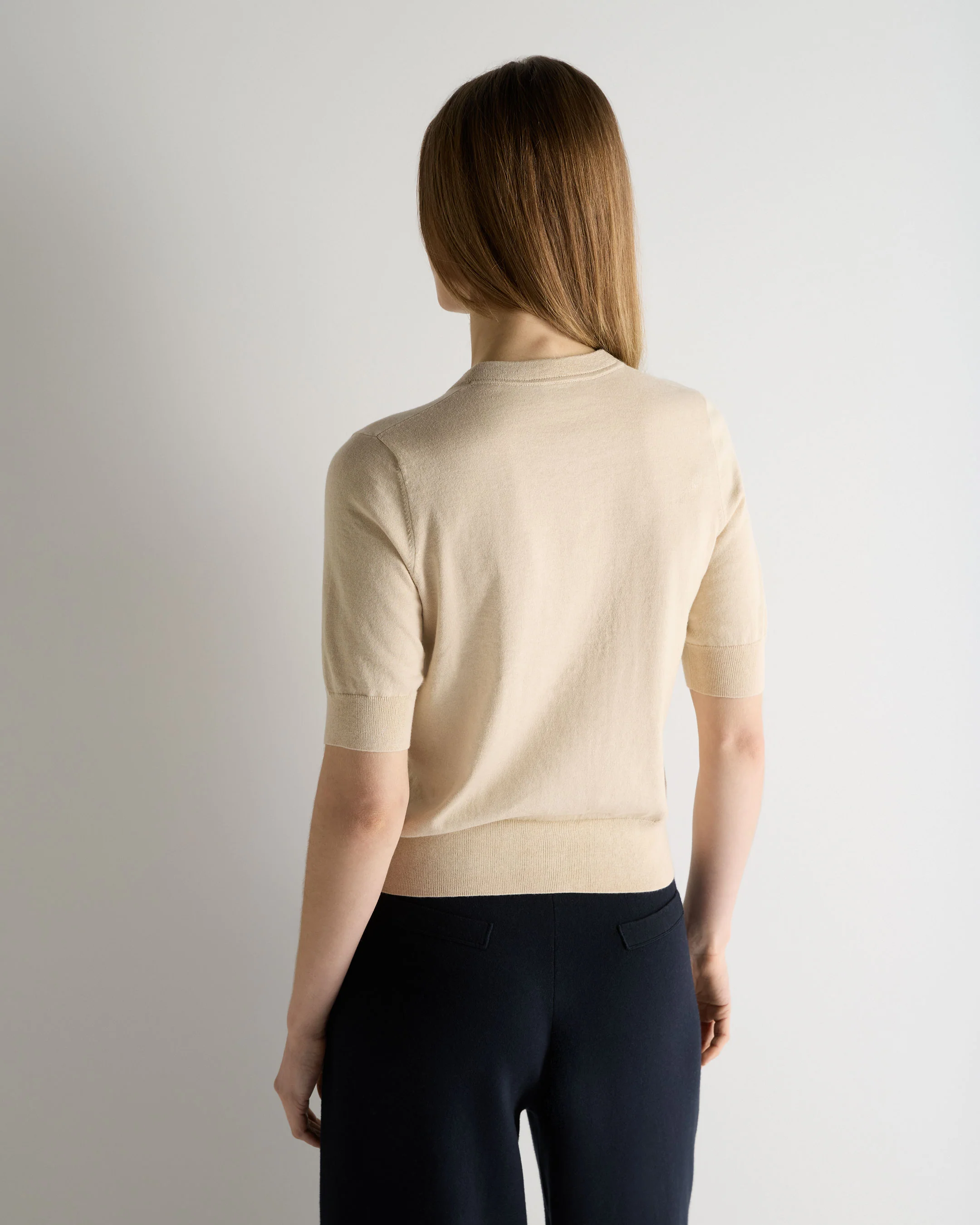 Women's Cotton Cashmere Short Sleeve Cardigan Natural Brown - Image 4