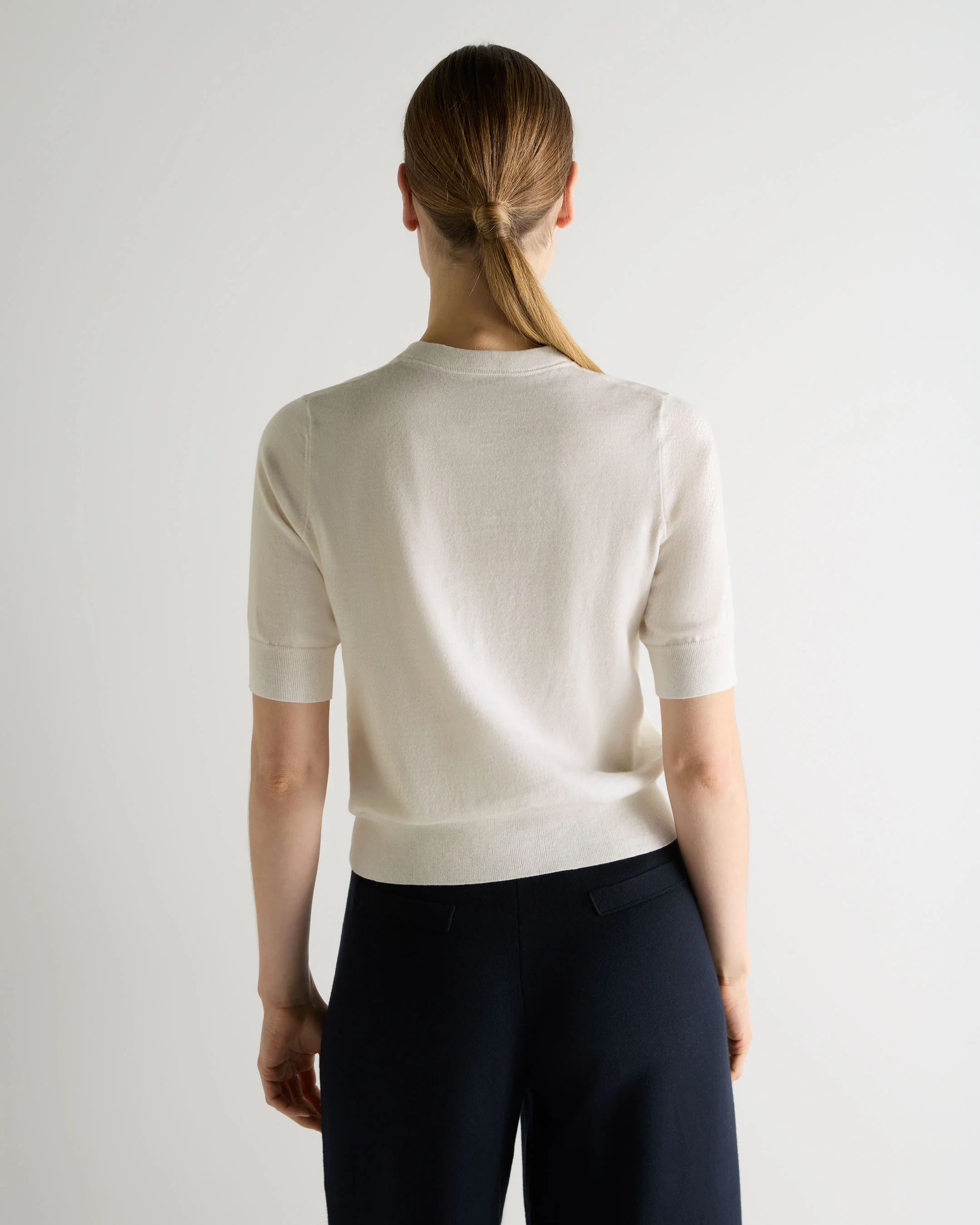 Women's Cotton Cashmere Short Sleeve Cardigan New Ivory White - Image 4