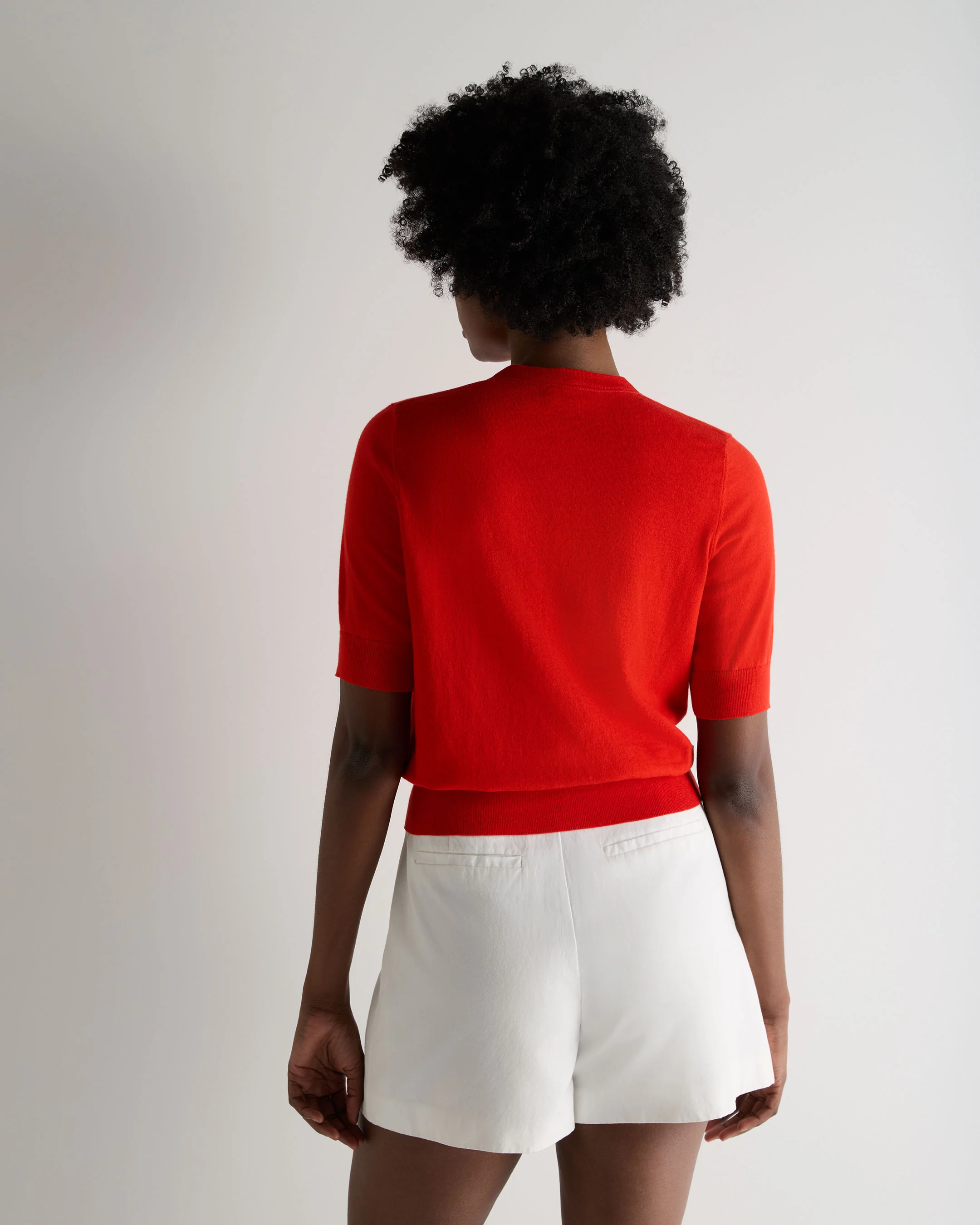 Women's Cotton Cashmere Short Sleeve Cardigan Tomato Red - Image 4