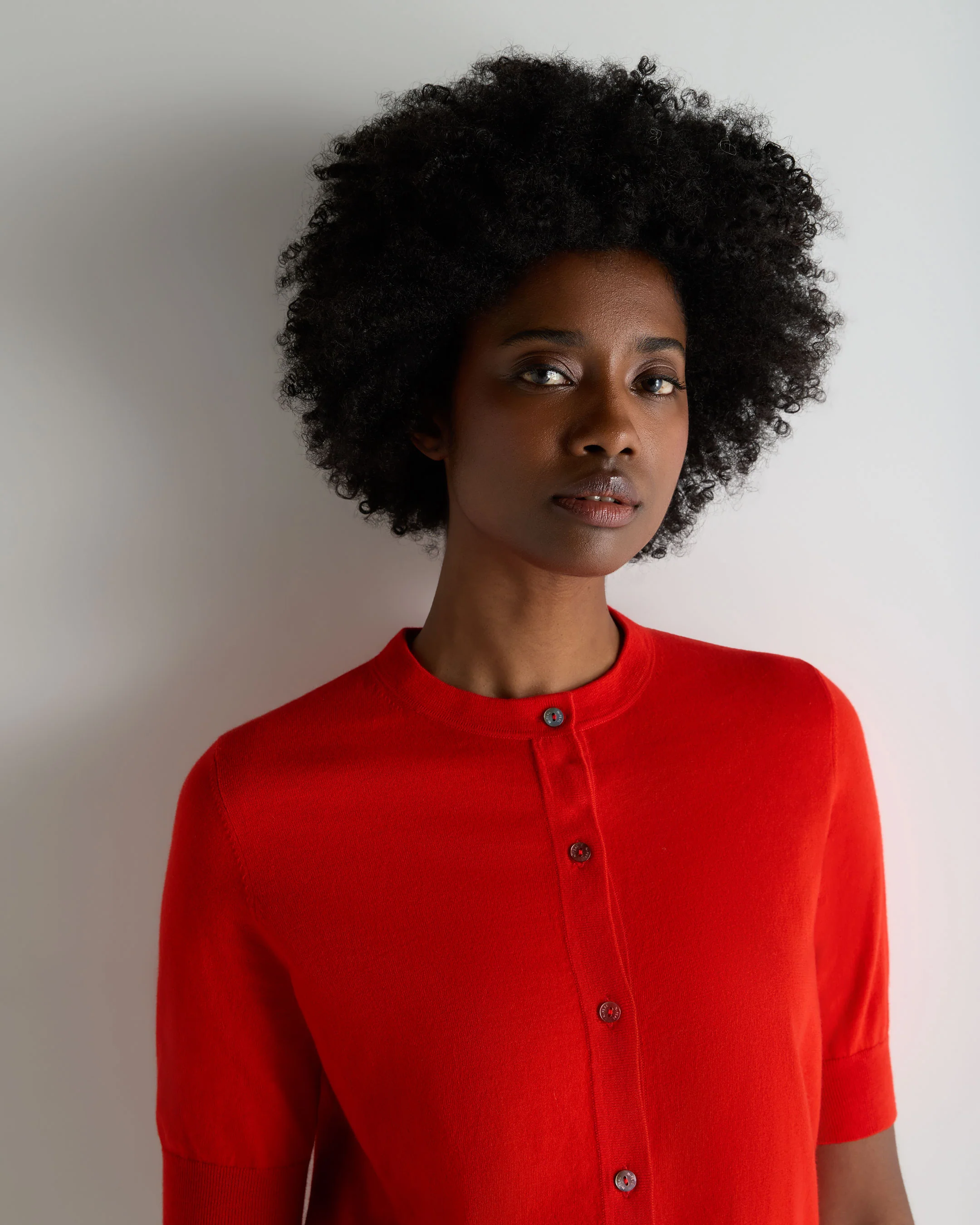 Women's Cotton Cashmere Short Sleeve Cardigan Tomato Red - Image 5