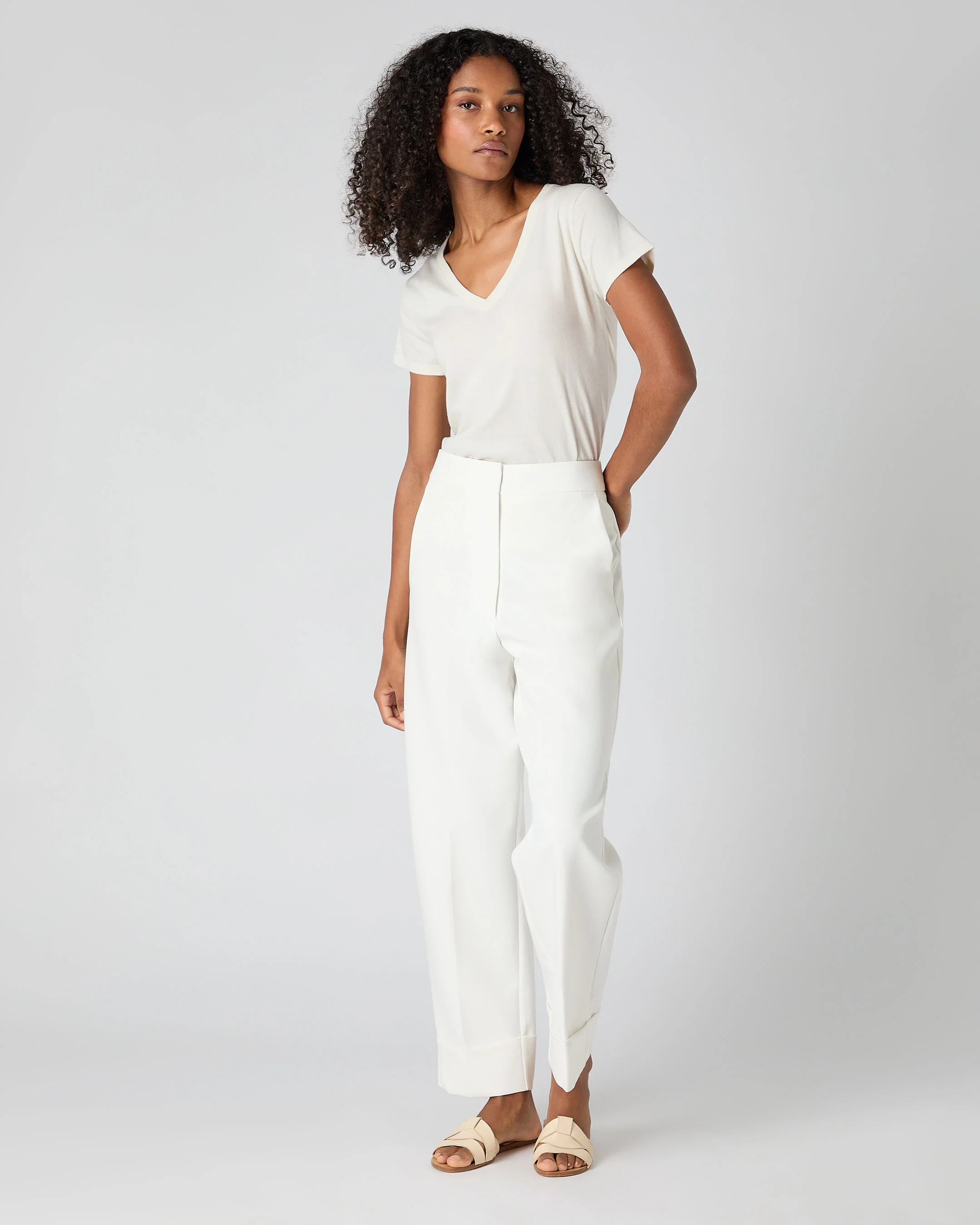 Women's Cotton Cashmere Silk T-Shirt New Ivory White - Image 3