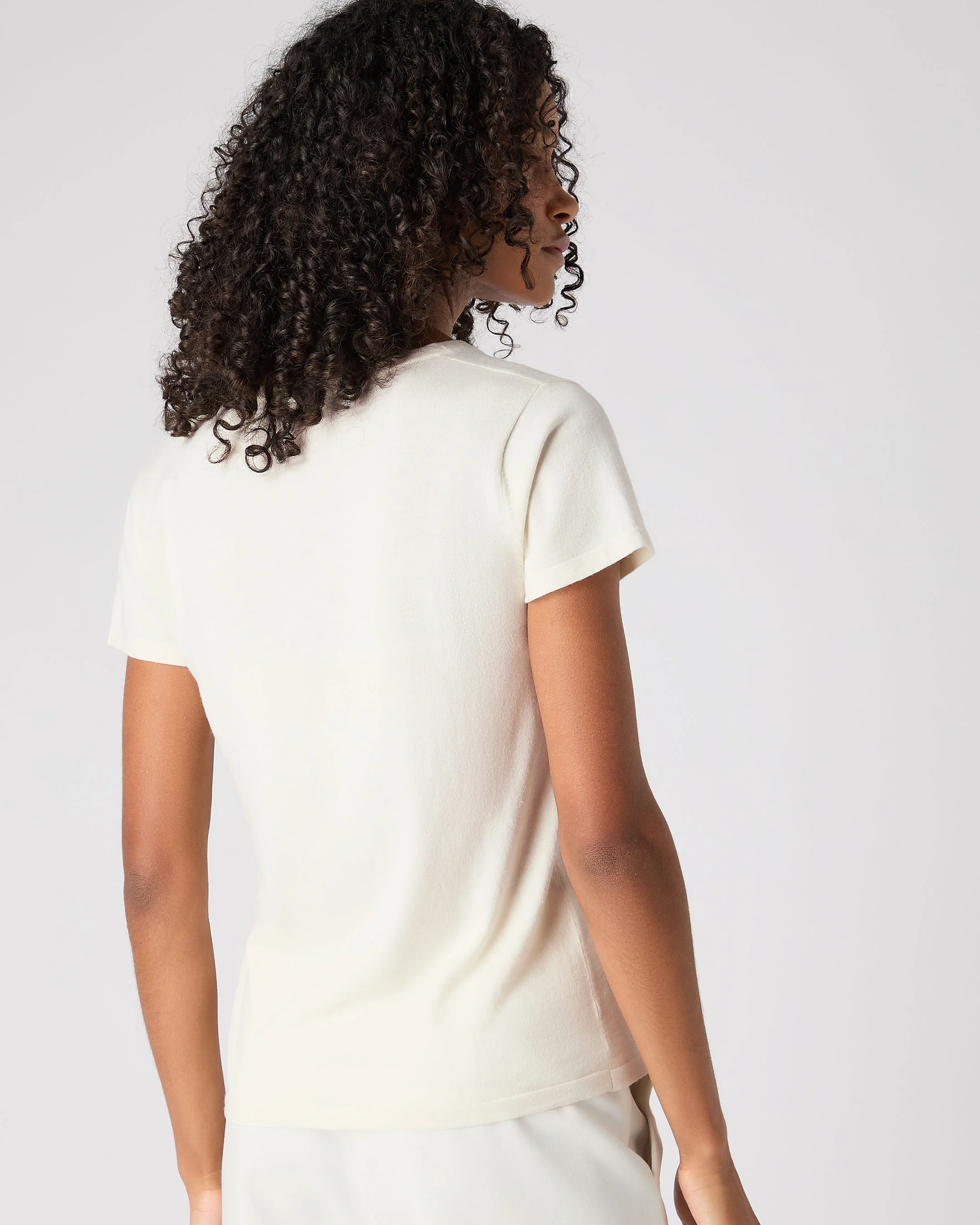 Women's Cotton Cashmere Silk T-Shirt New Ivory White - Image 4