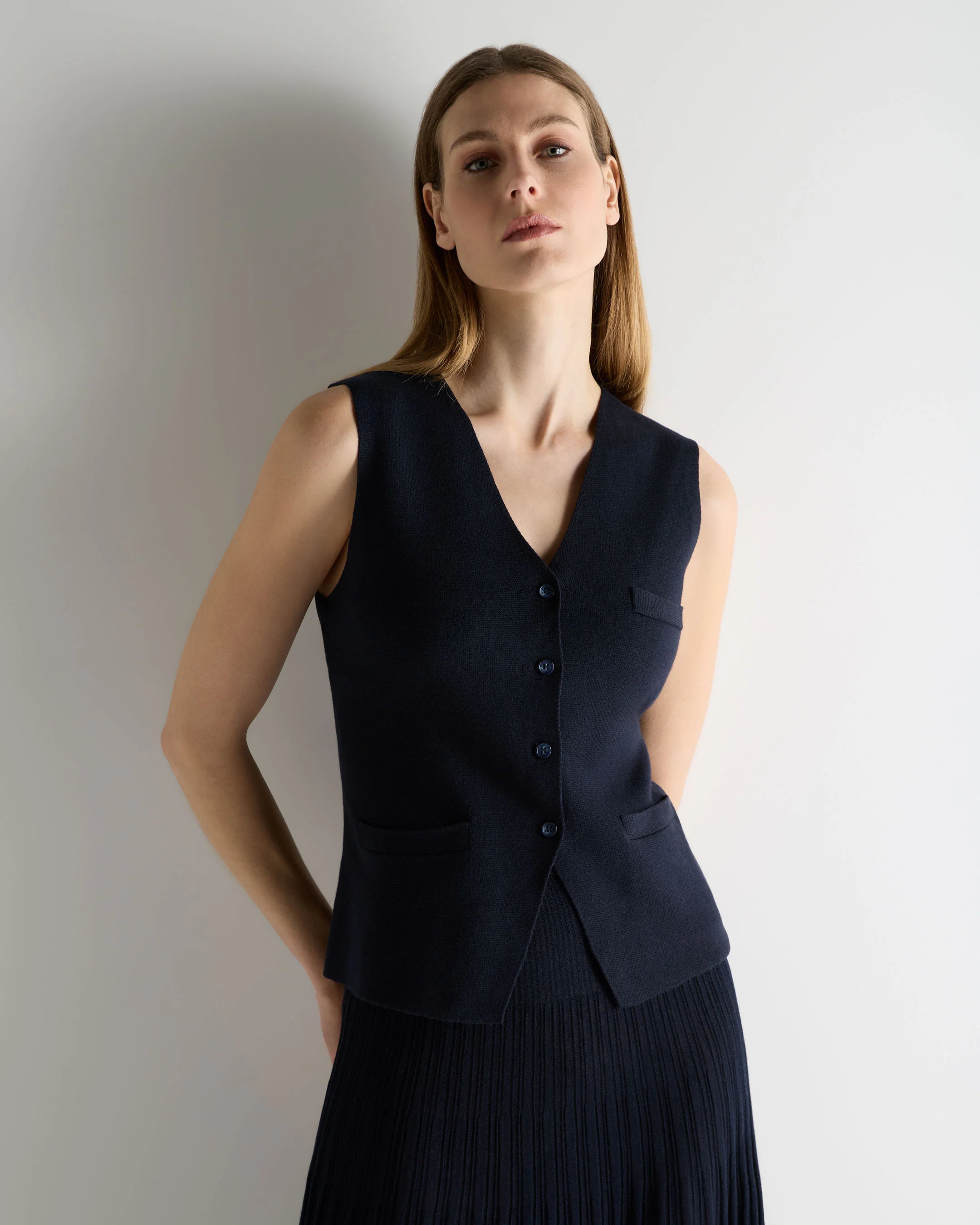 Women's Mila Cotton Cashmere Silk Waistcoat Navy Blue