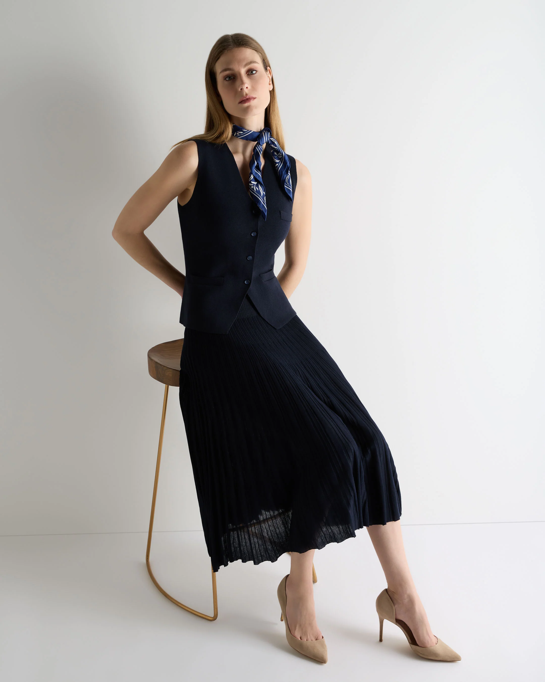 Women's Mila Cotton Cashmere Silk Waistcoat Navy Blue - Image 3