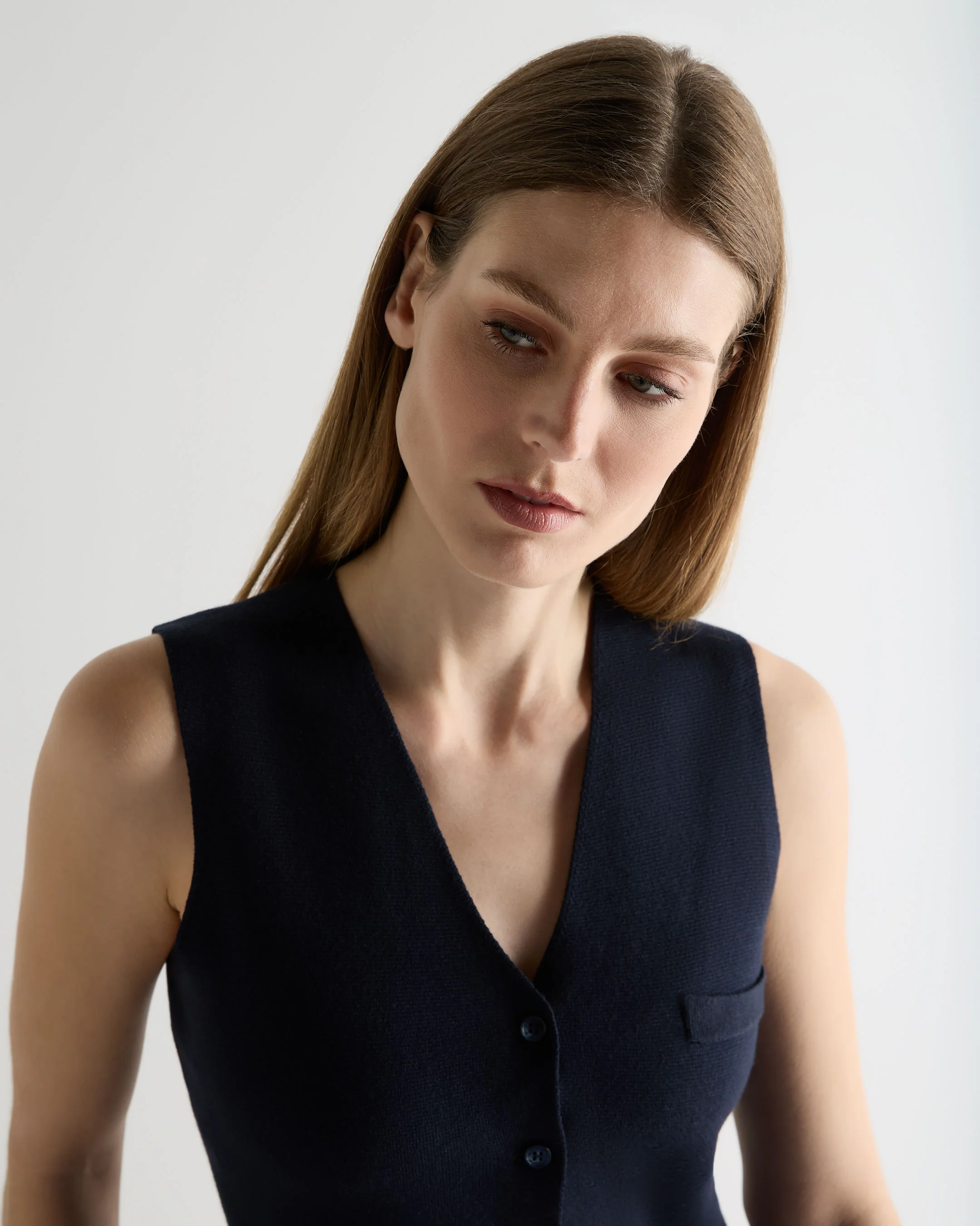 Women's Mila Cotton Cashmere Silk Waistcoat Navy Blue - Image 5