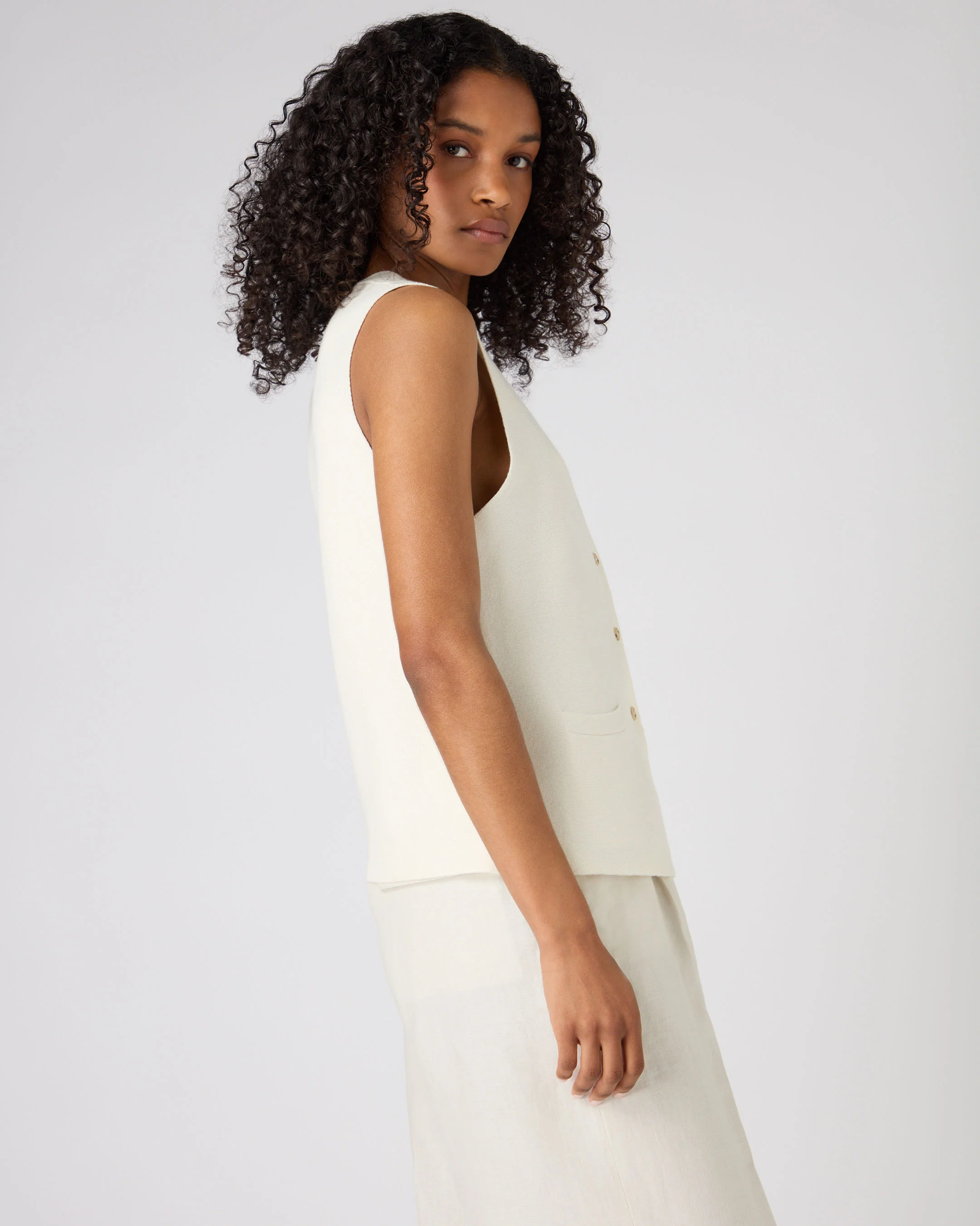 Women's Mila Cotton Cashmere Silk Waistcoat New Ivory White - Image 5