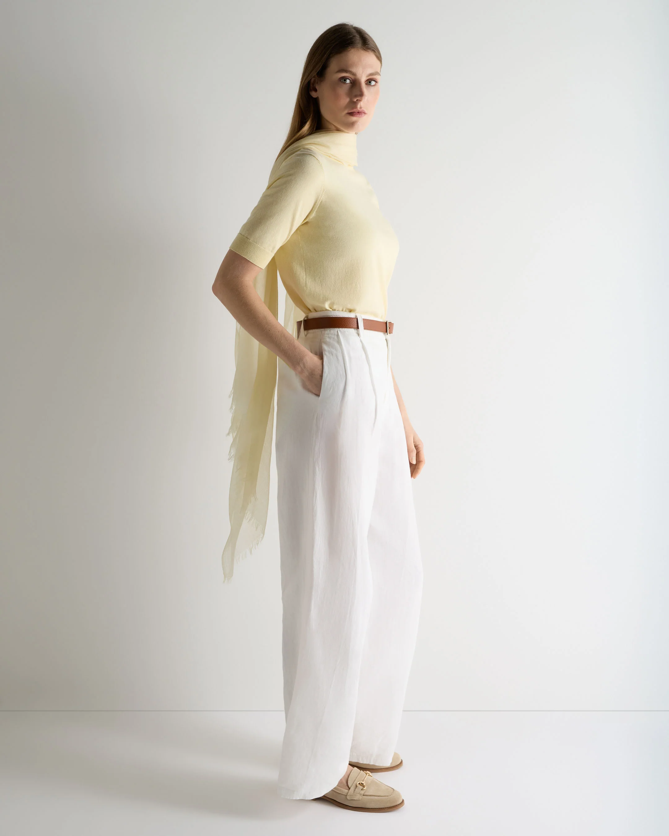 Women's Cotton Cashmere T-Shirt Lemon Yellow - Image 3