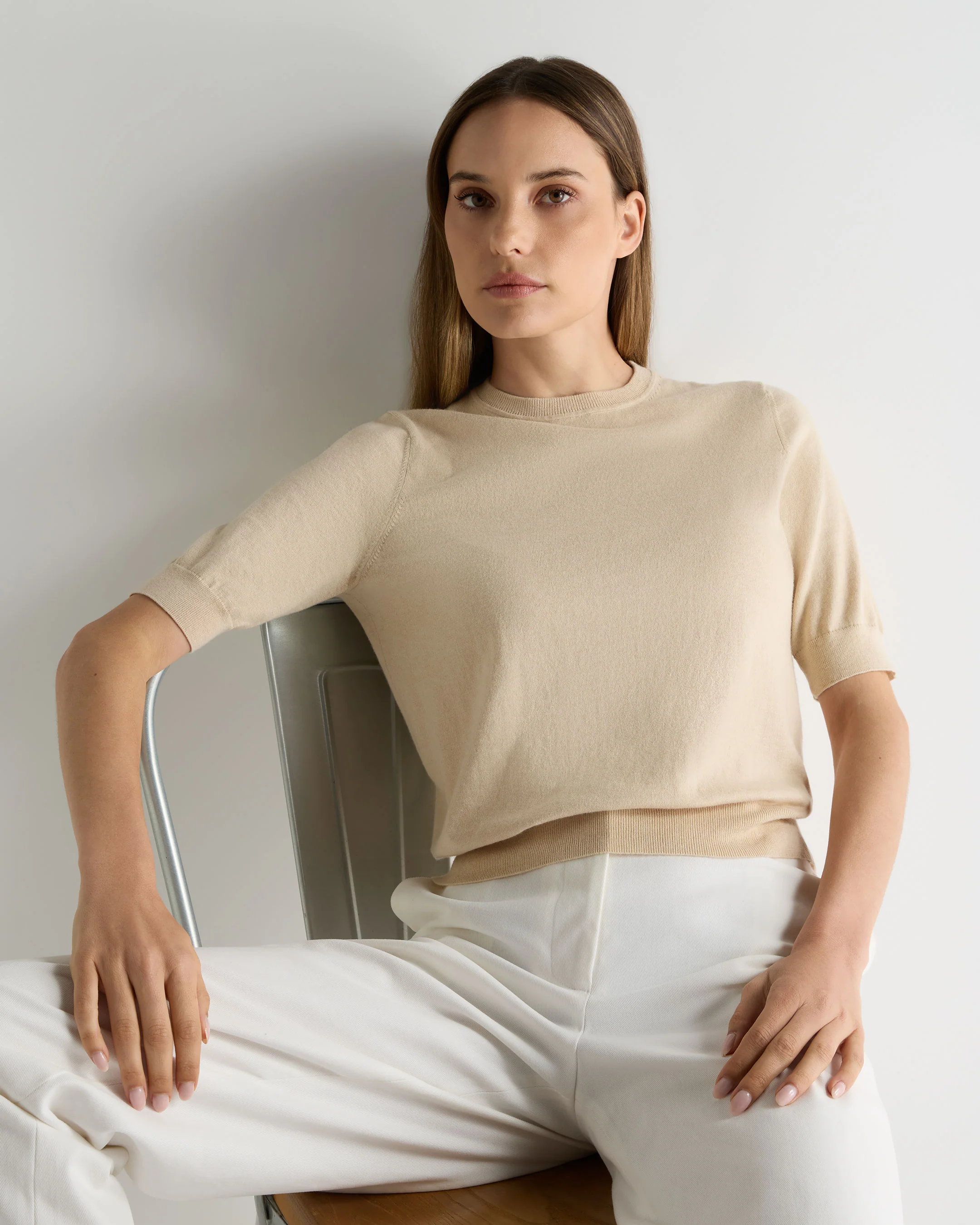 Women's Cotton Cashmere T-Shirt Natural Brown