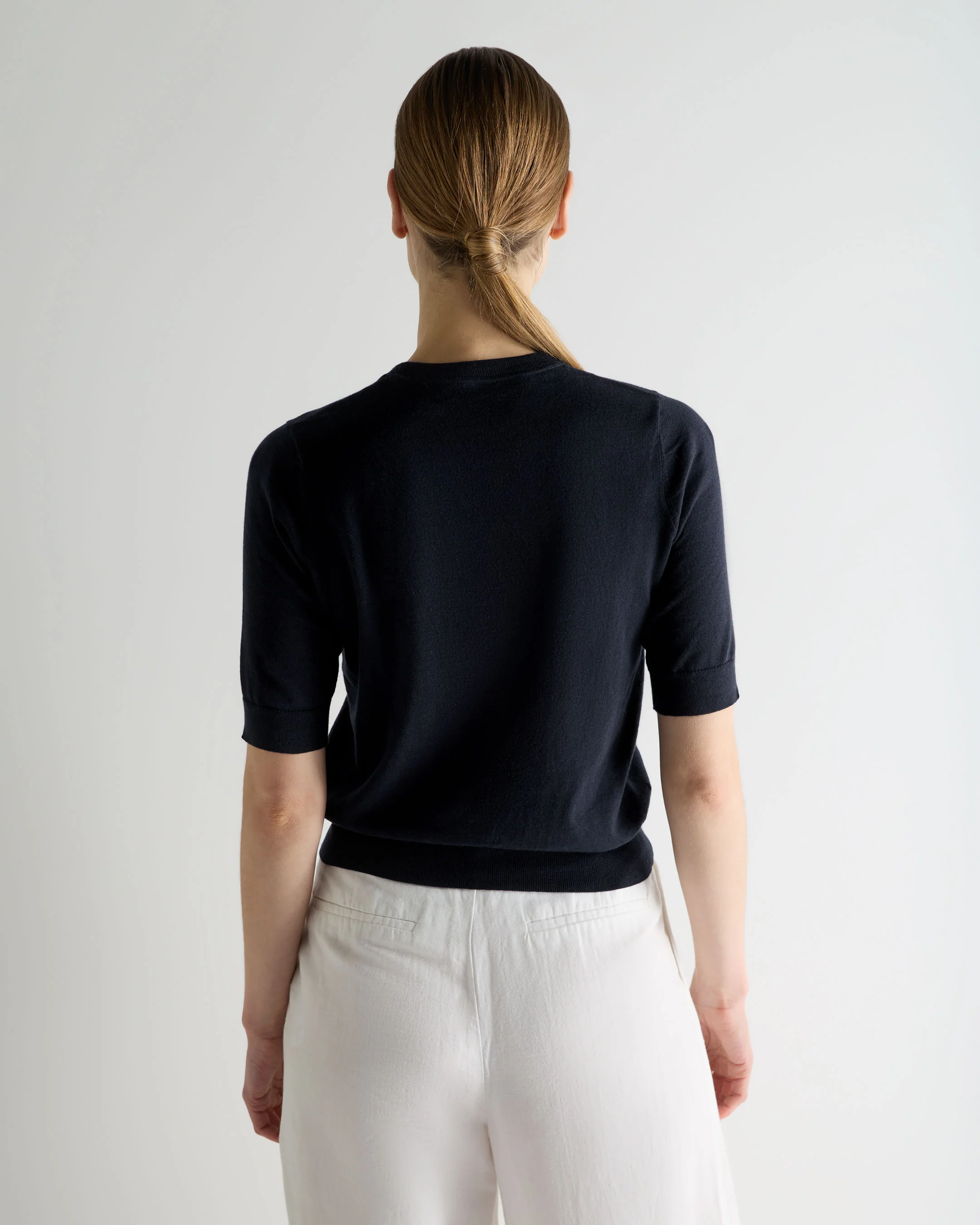 Women's Cotton Cashmere T-Shirt Navy Blue - Image 4