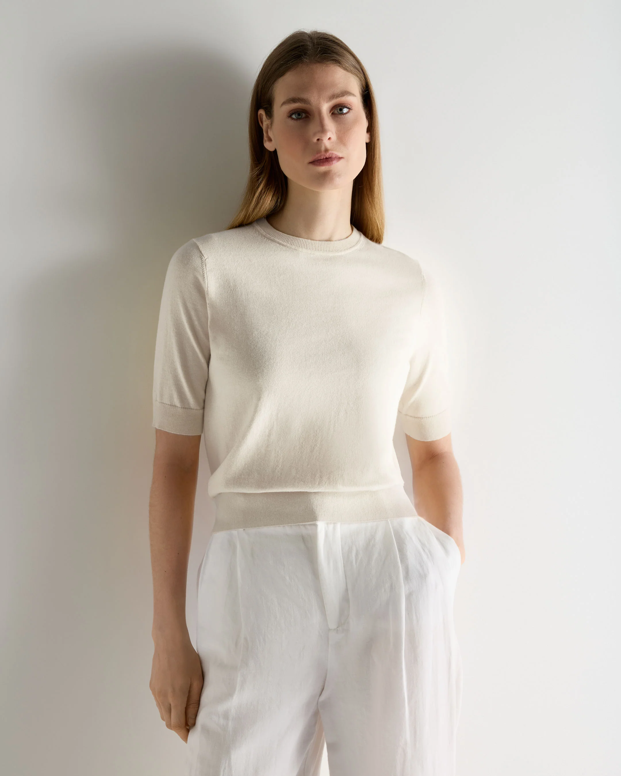 Women's Cotton Cashmere T-Shirt New Ivory White