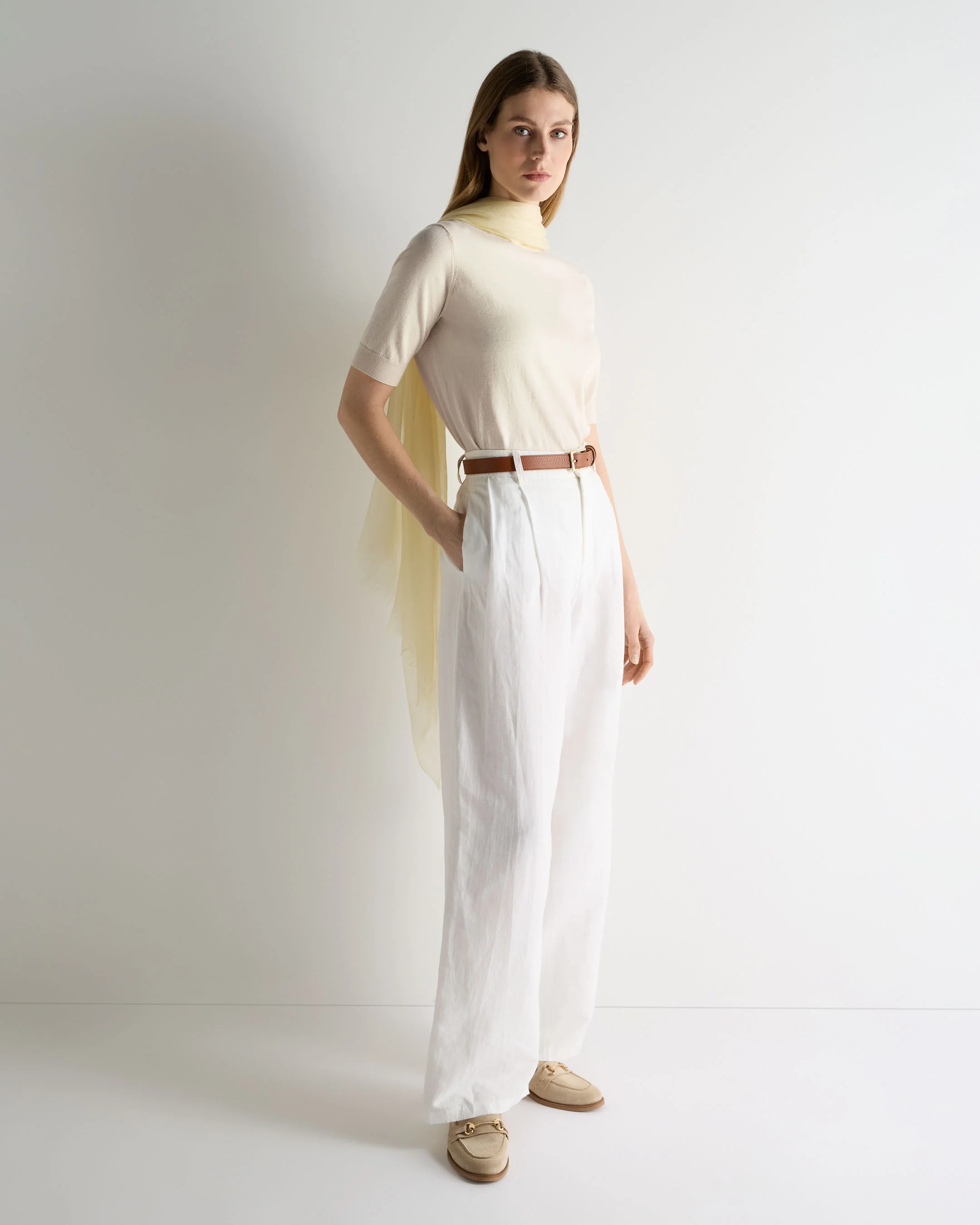 Women's Cotton Cashmere T-Shirt New Ivory White - Image 3